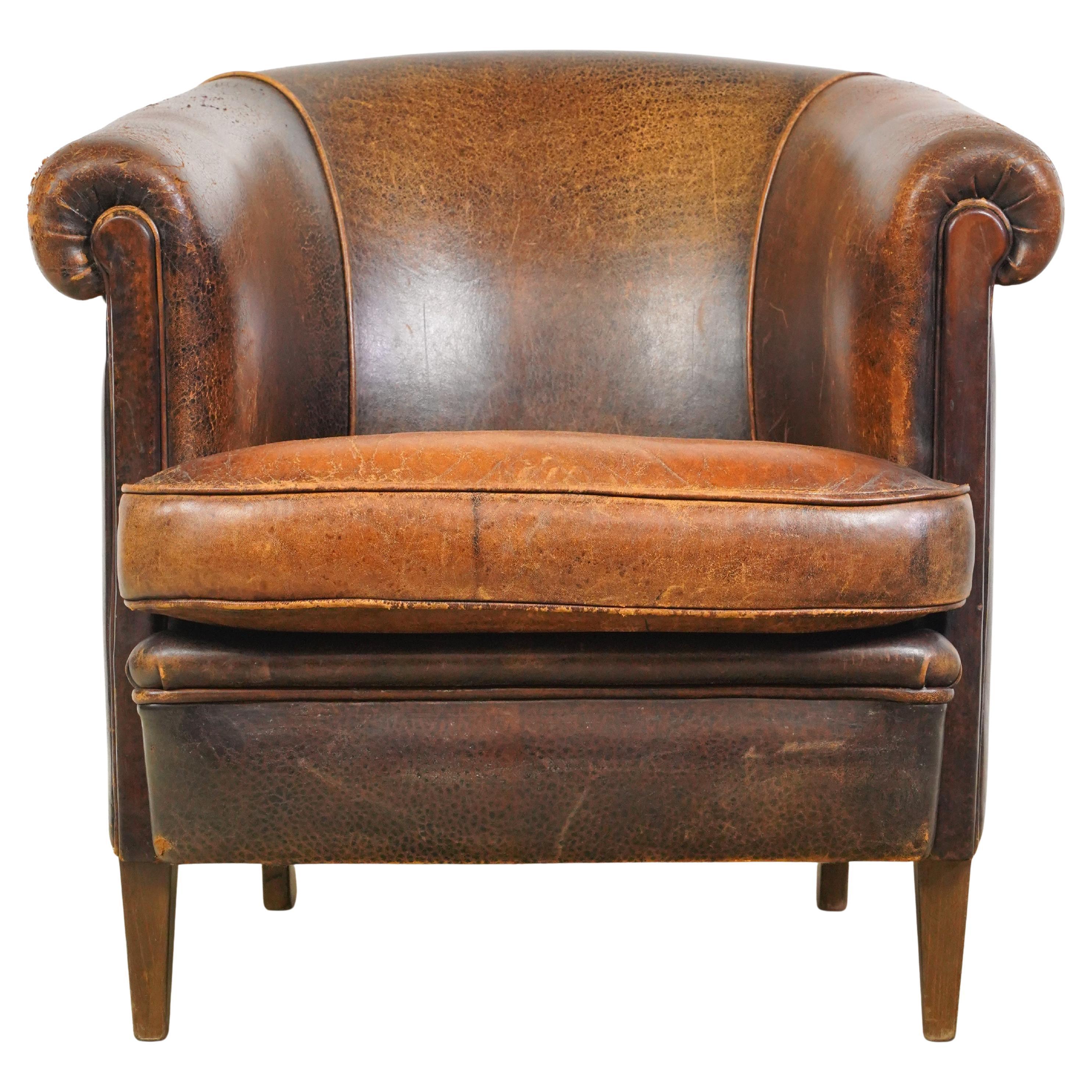 European Brown Barrel Leather Club Chair