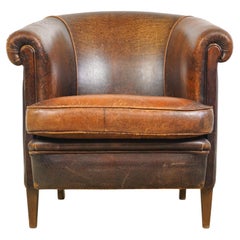 European Brown Barrel Leather Club Chair