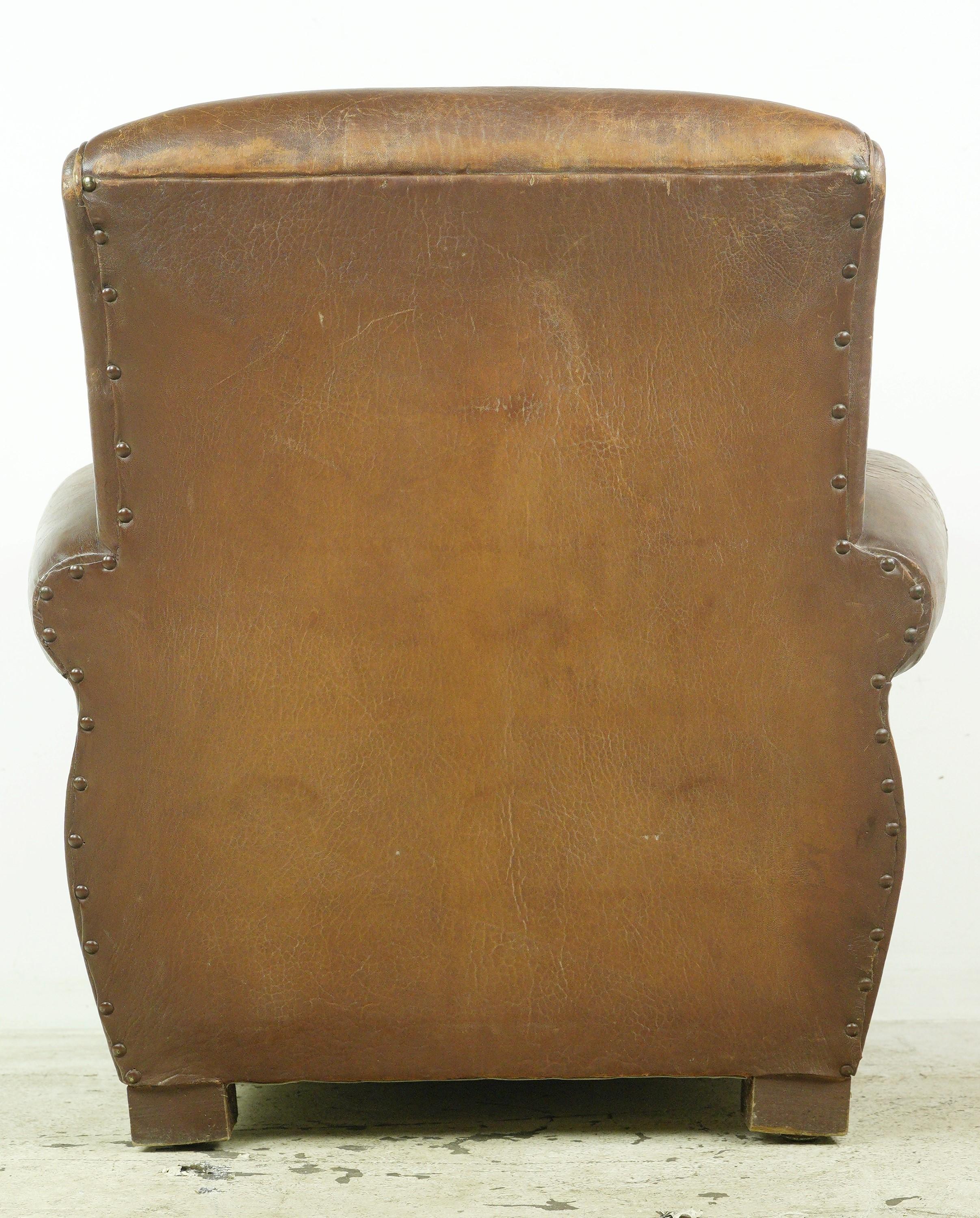 European Brown Leather Steel Studded Club Chair For Sale 5