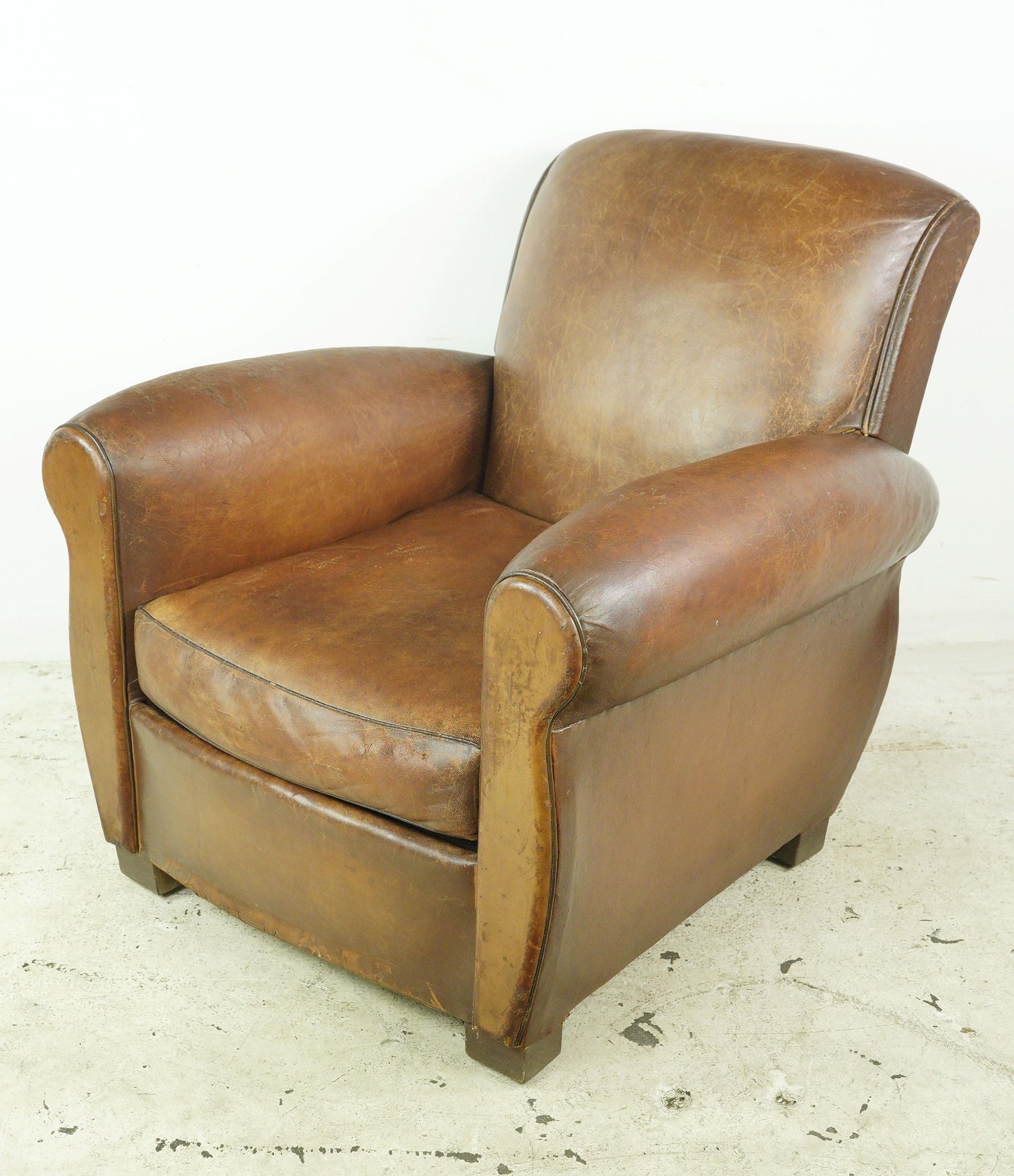European Brown Leather Steel Studded Club Chair For Sale 7