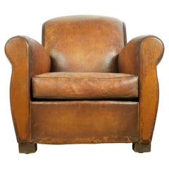 European Brown Leather Steel Studded Club Chair