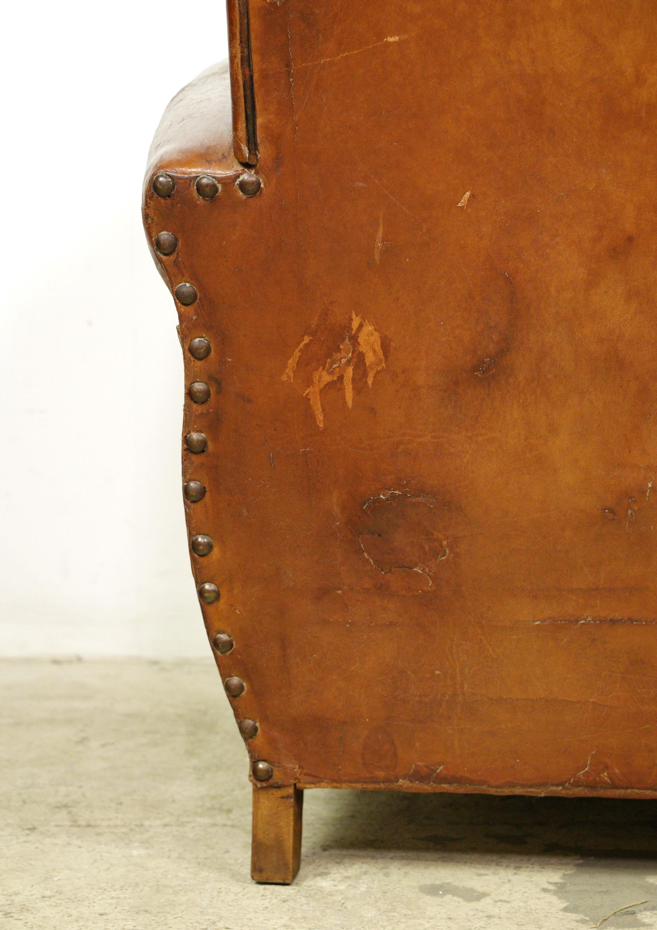 European Brown Leather & Wood Club Chair 6