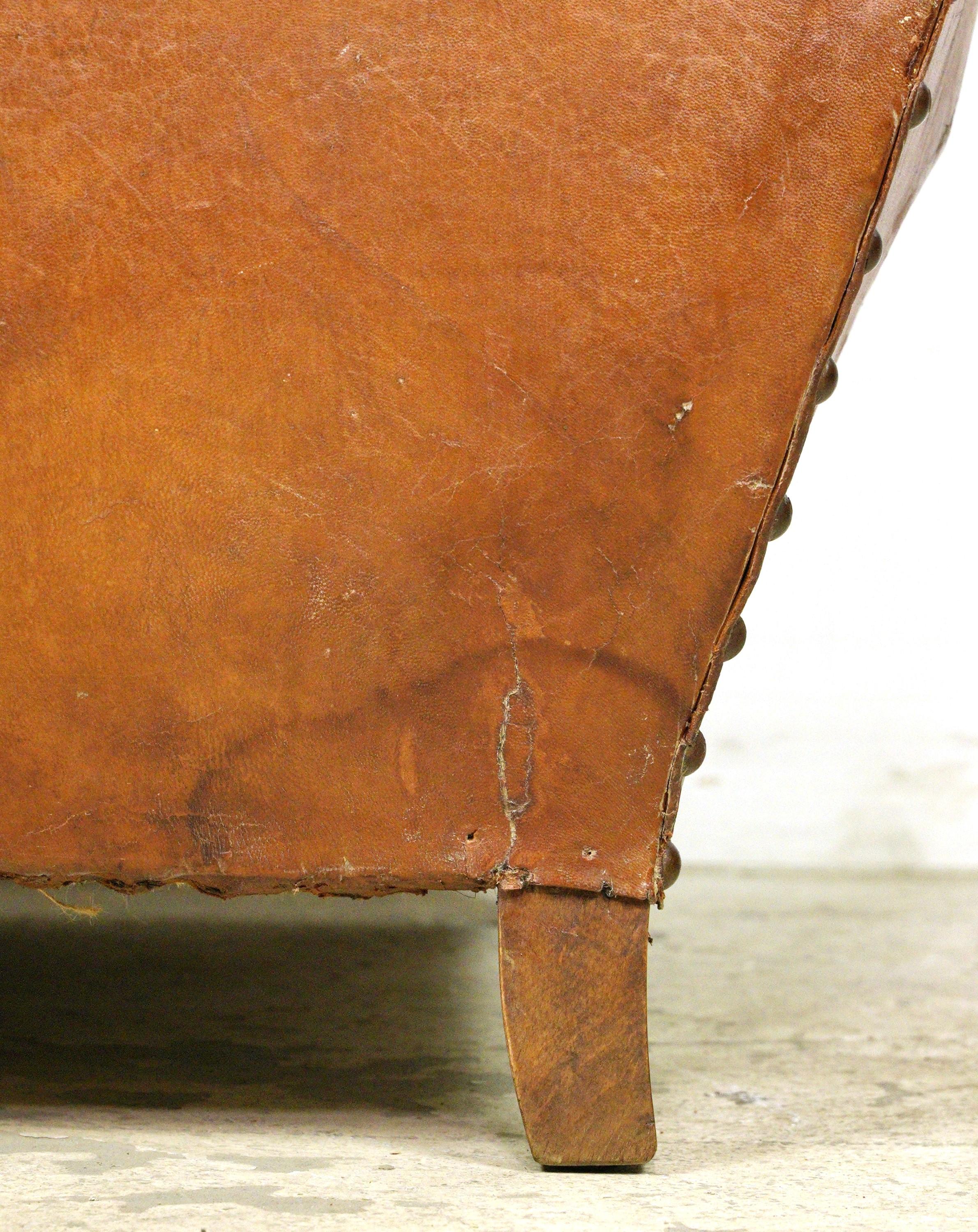 European Brown Leather & Wood Club Chair 8