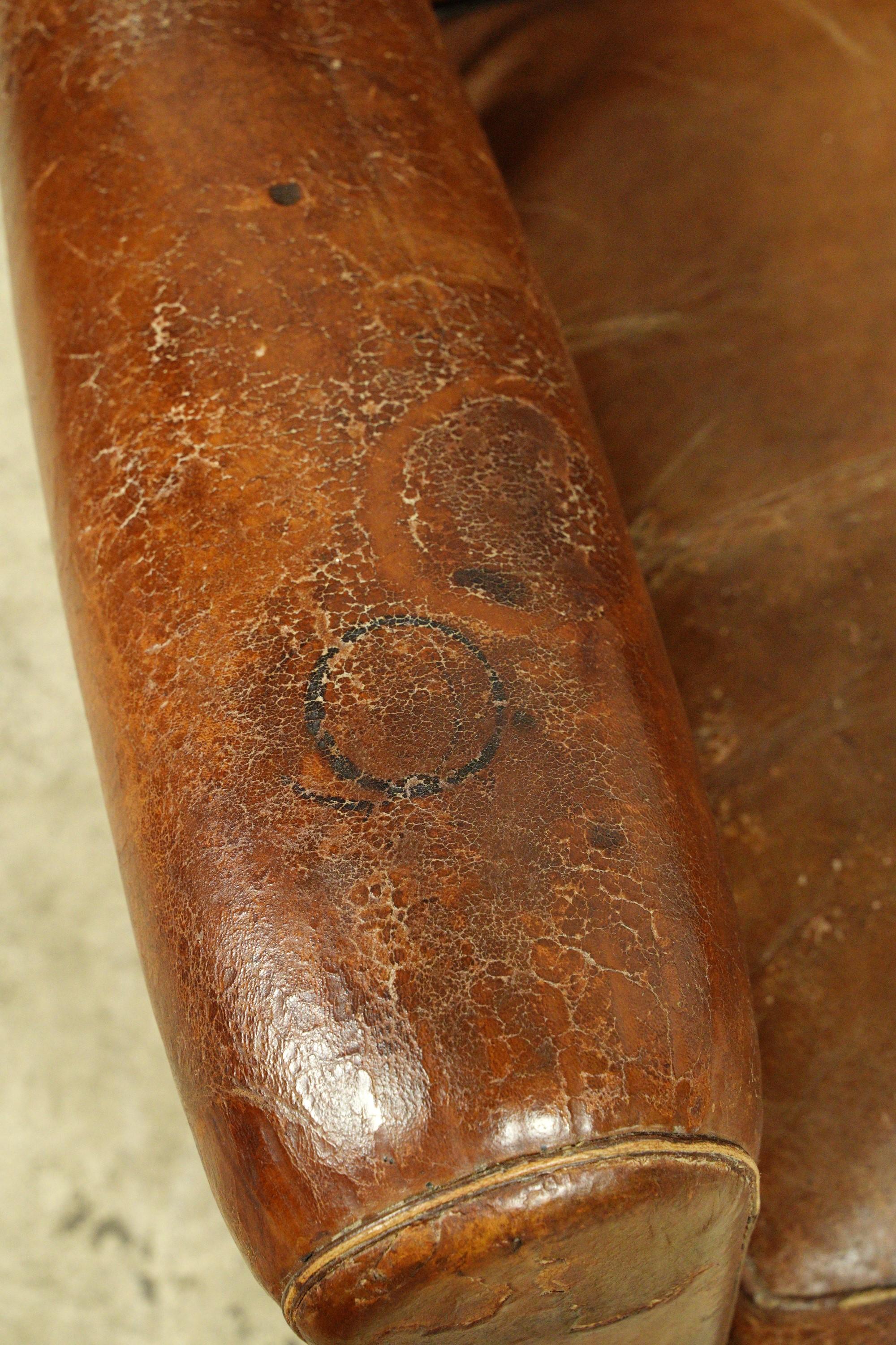 European Brown Leather & Wood Club Chair 2