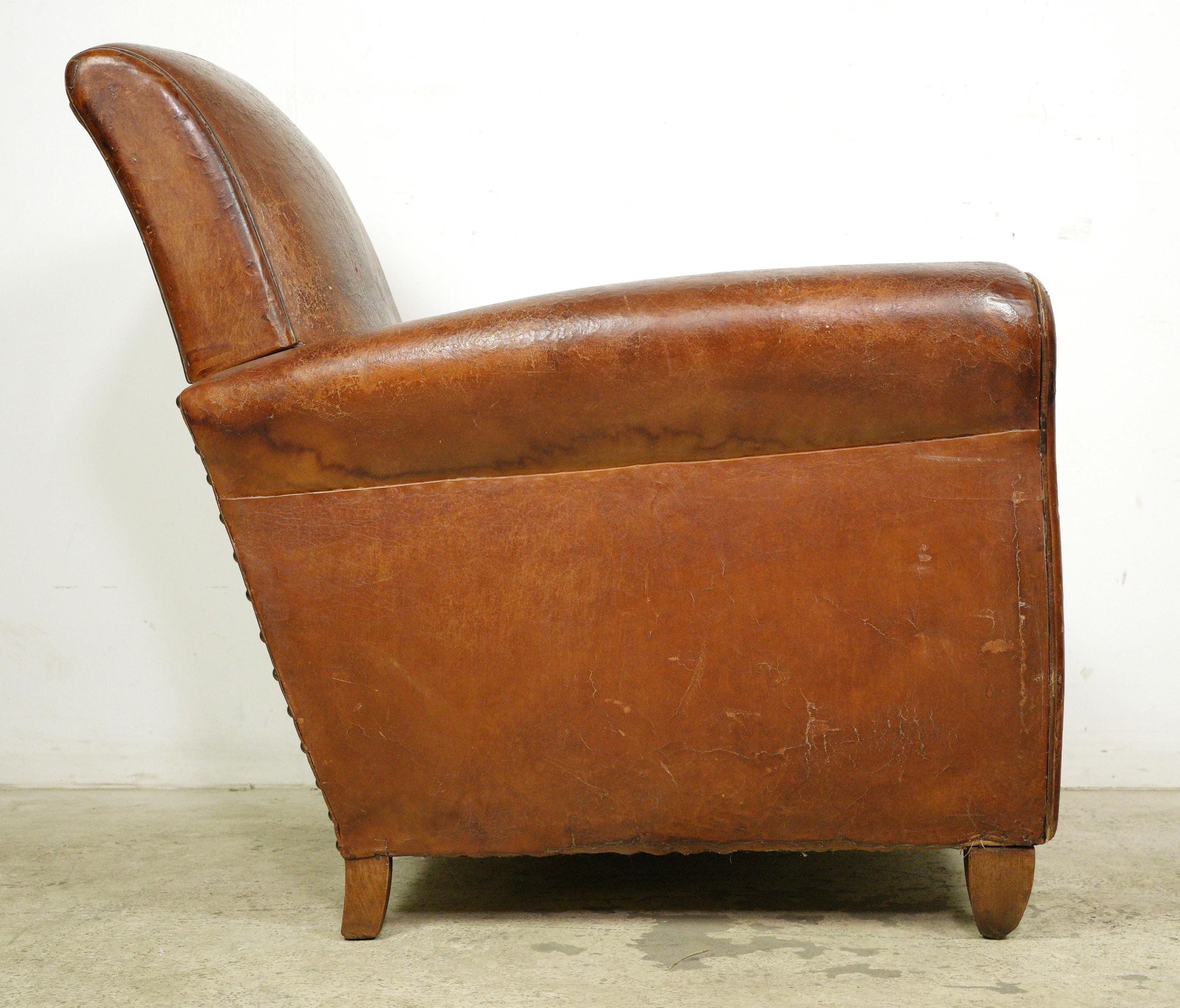 European Brown Leather & Wood Club Chair 3