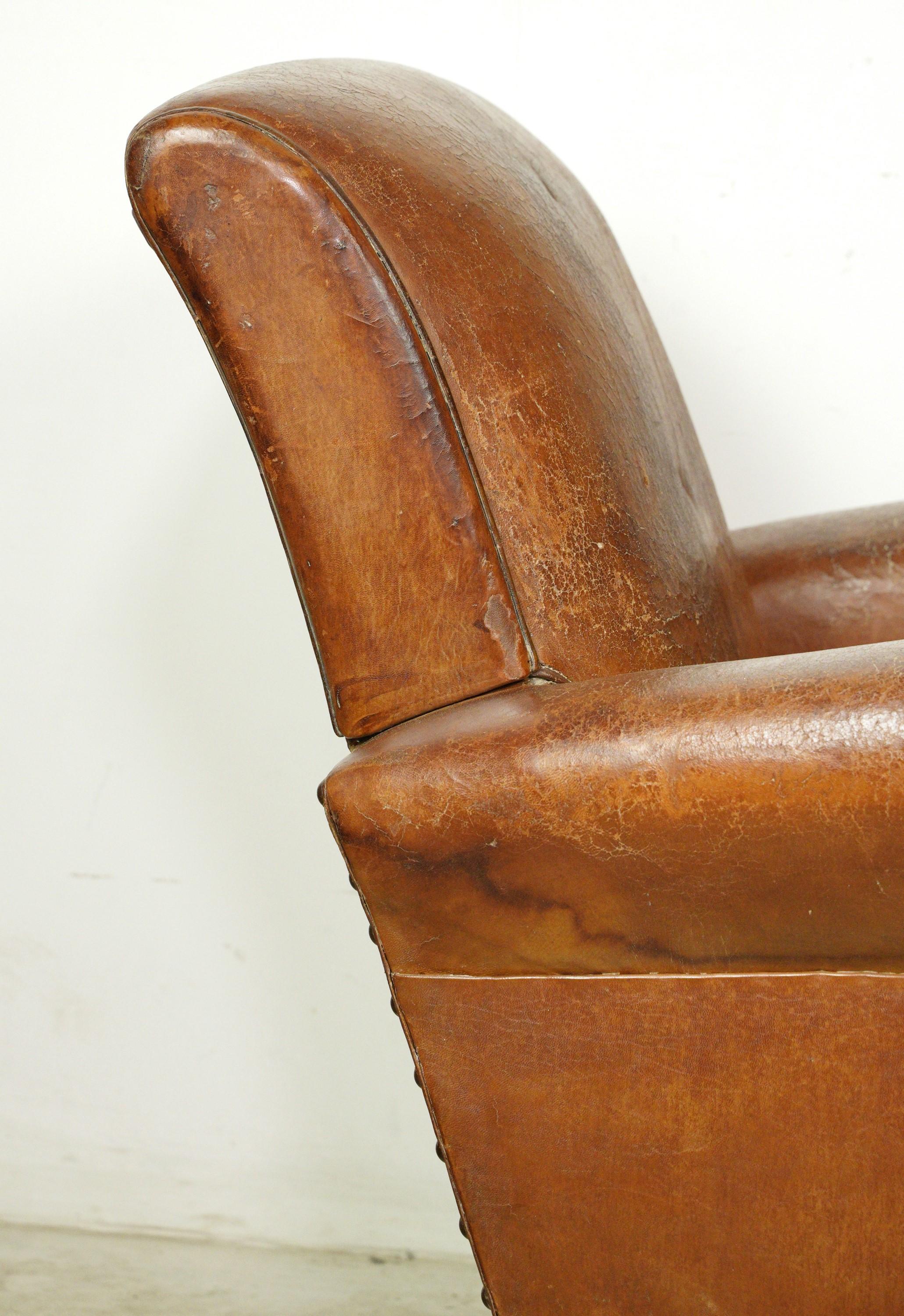 European Brown Leather & Wood Club Chair 4