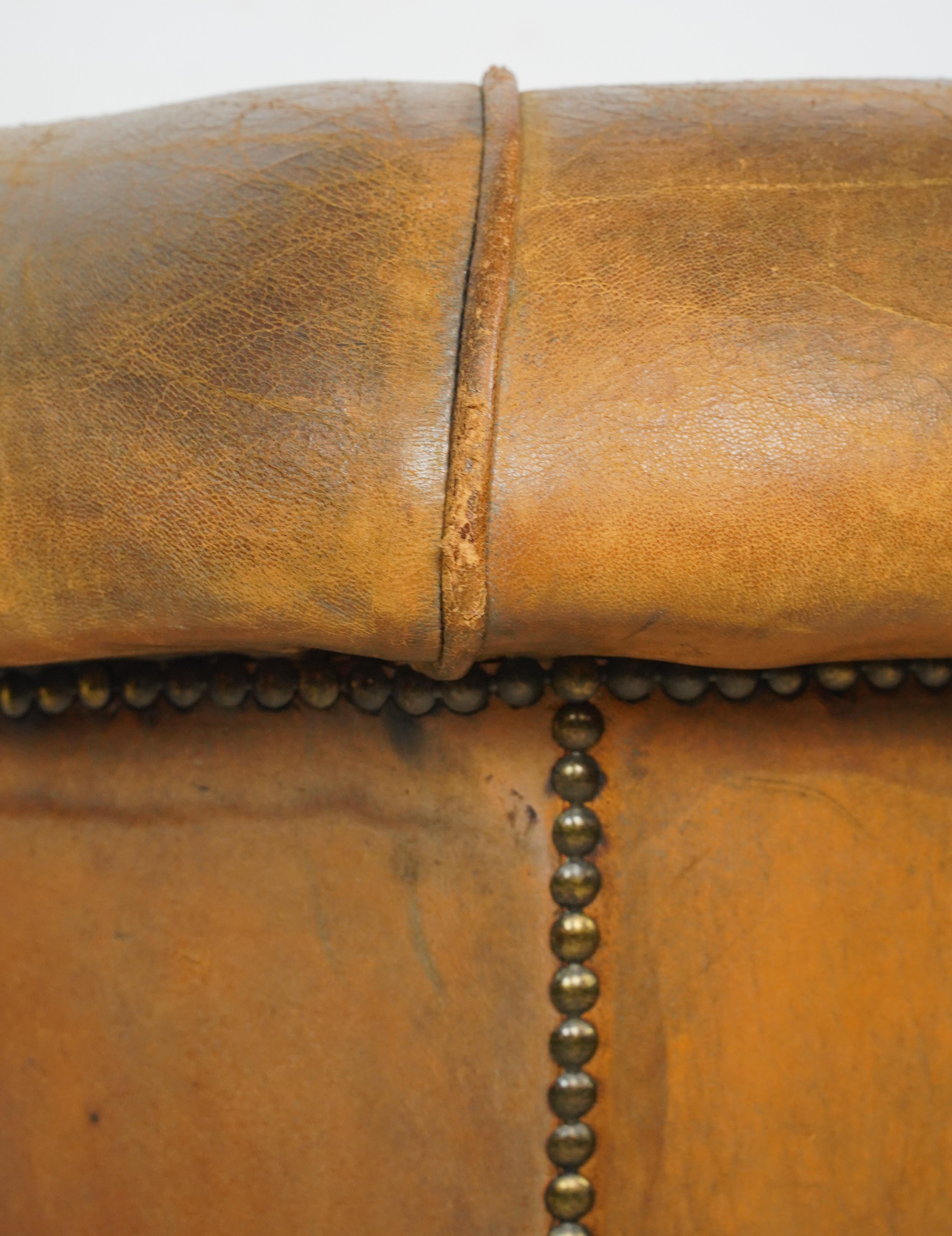 European Brown Studded Leather Club Chair For Sale 4