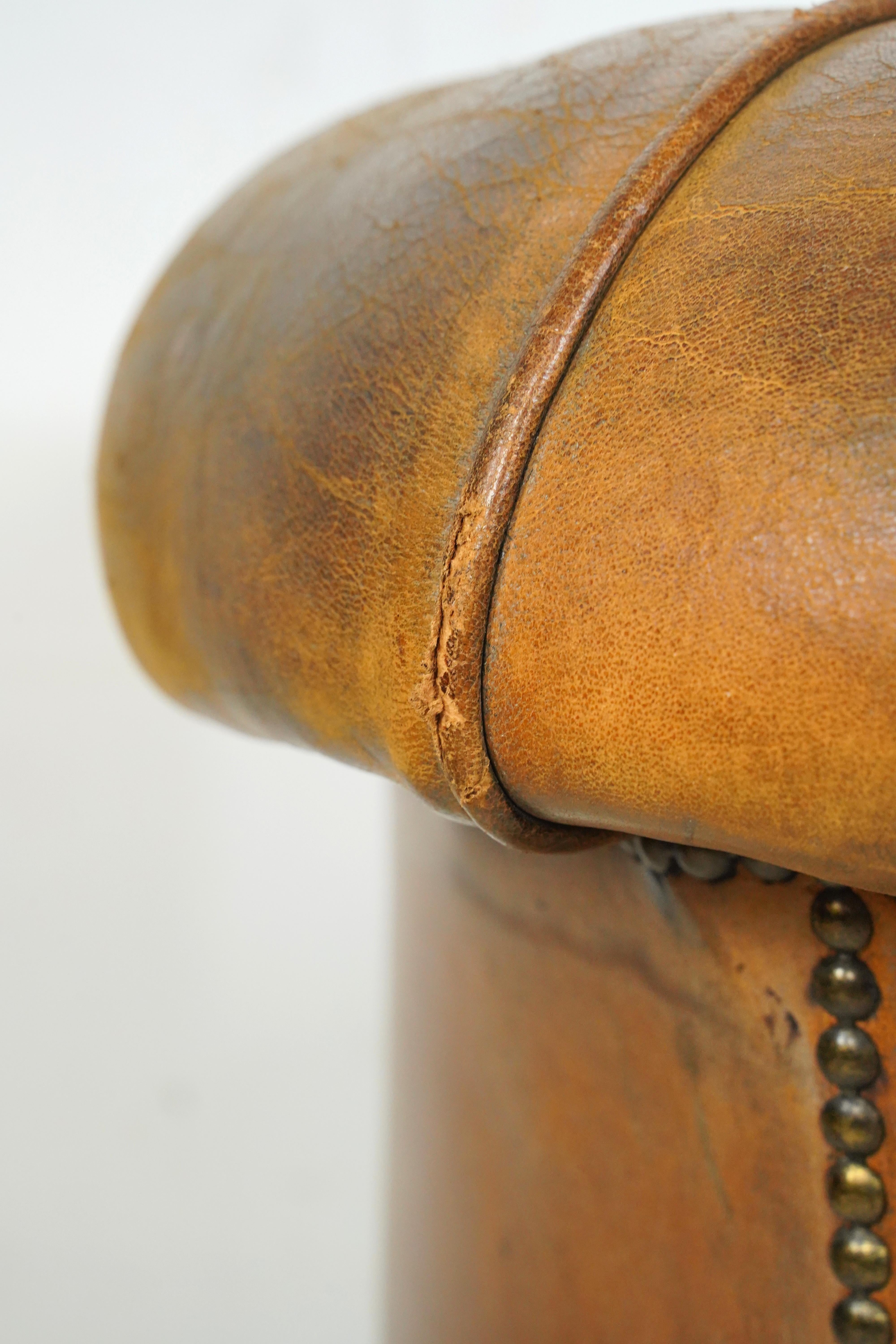 European Brown Studded Leather Club Chair For Sale 5