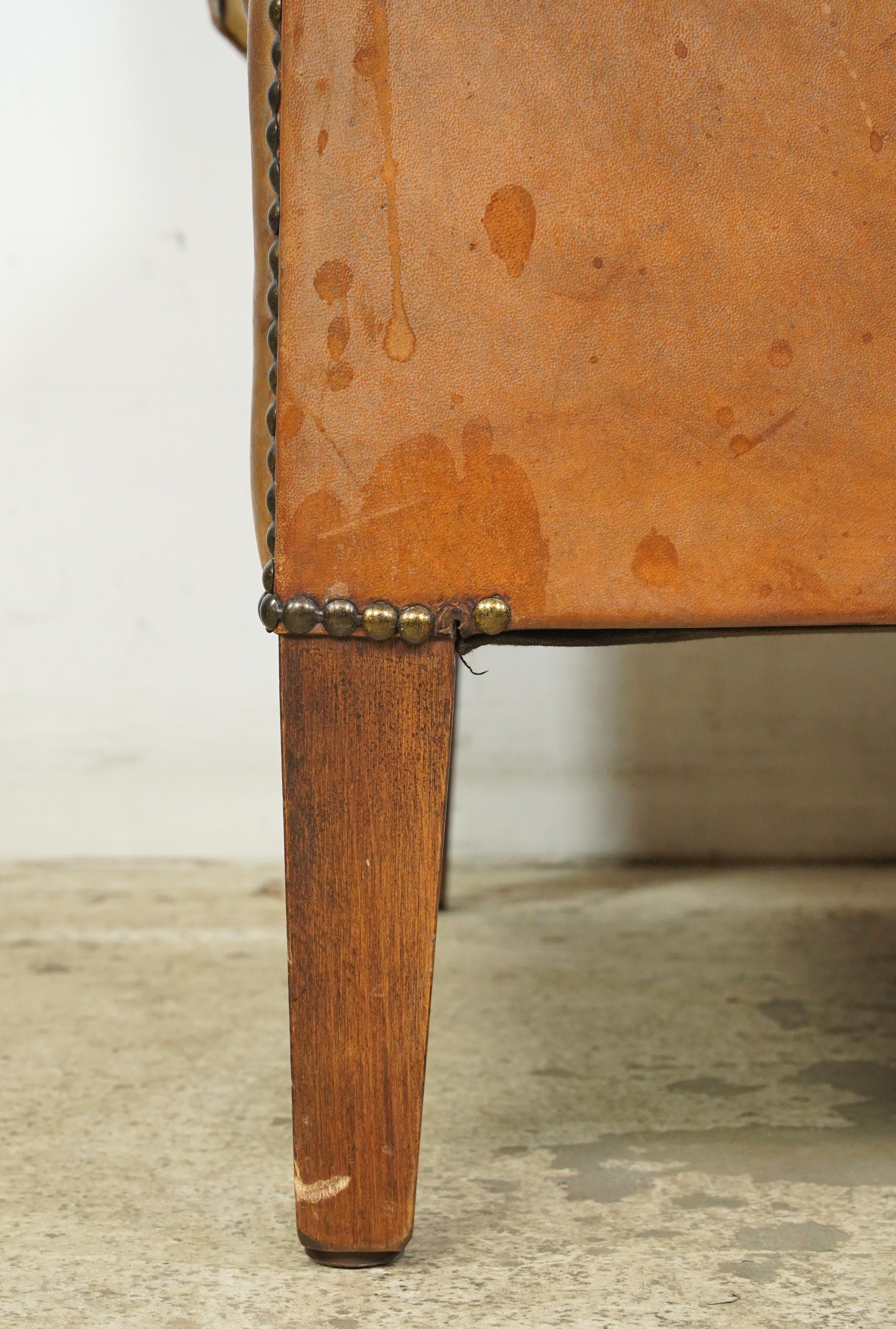 European Brown Studded Leather Club Chair For Sale 7