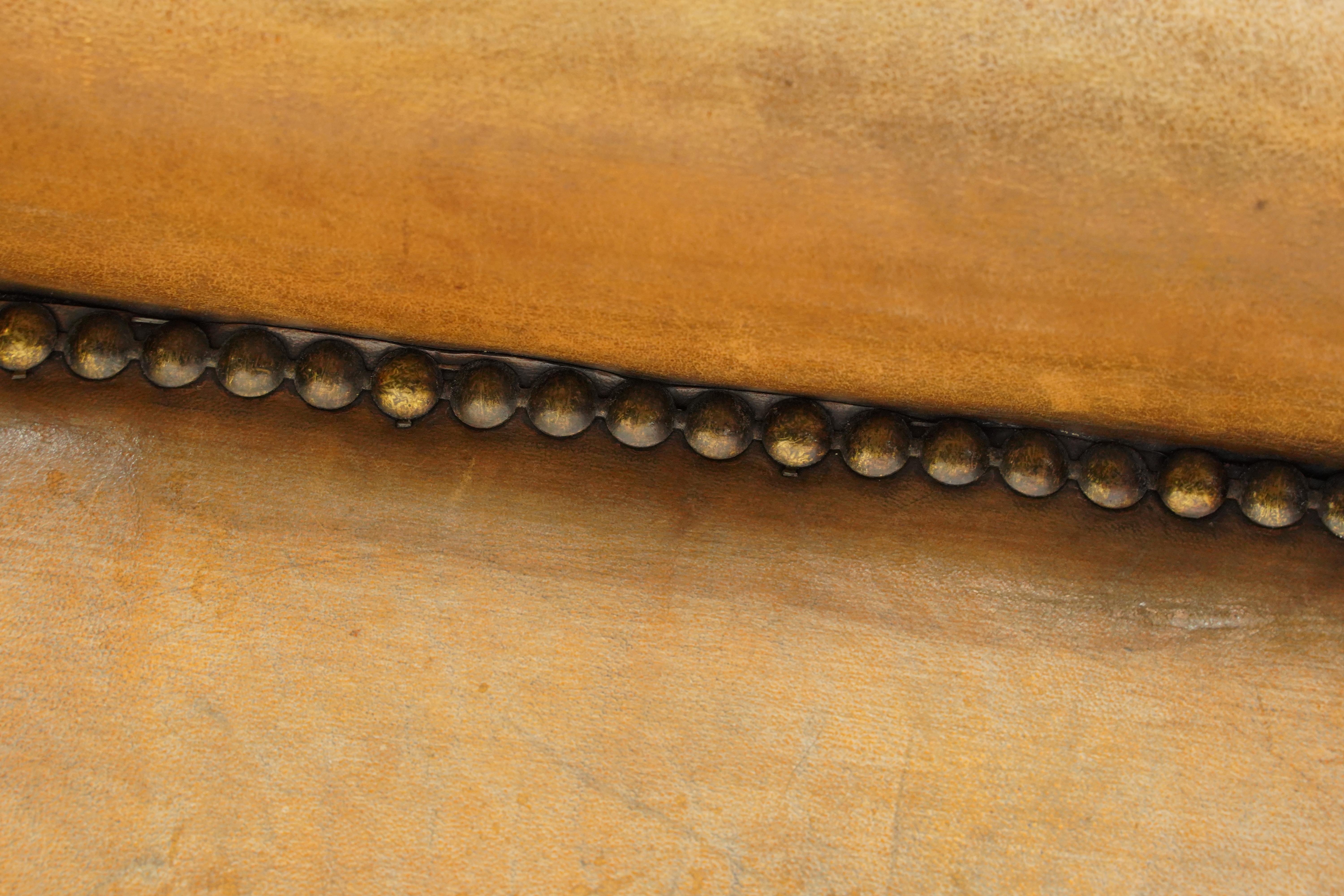 European Brown Studded Leather Club Chair For Sale 1