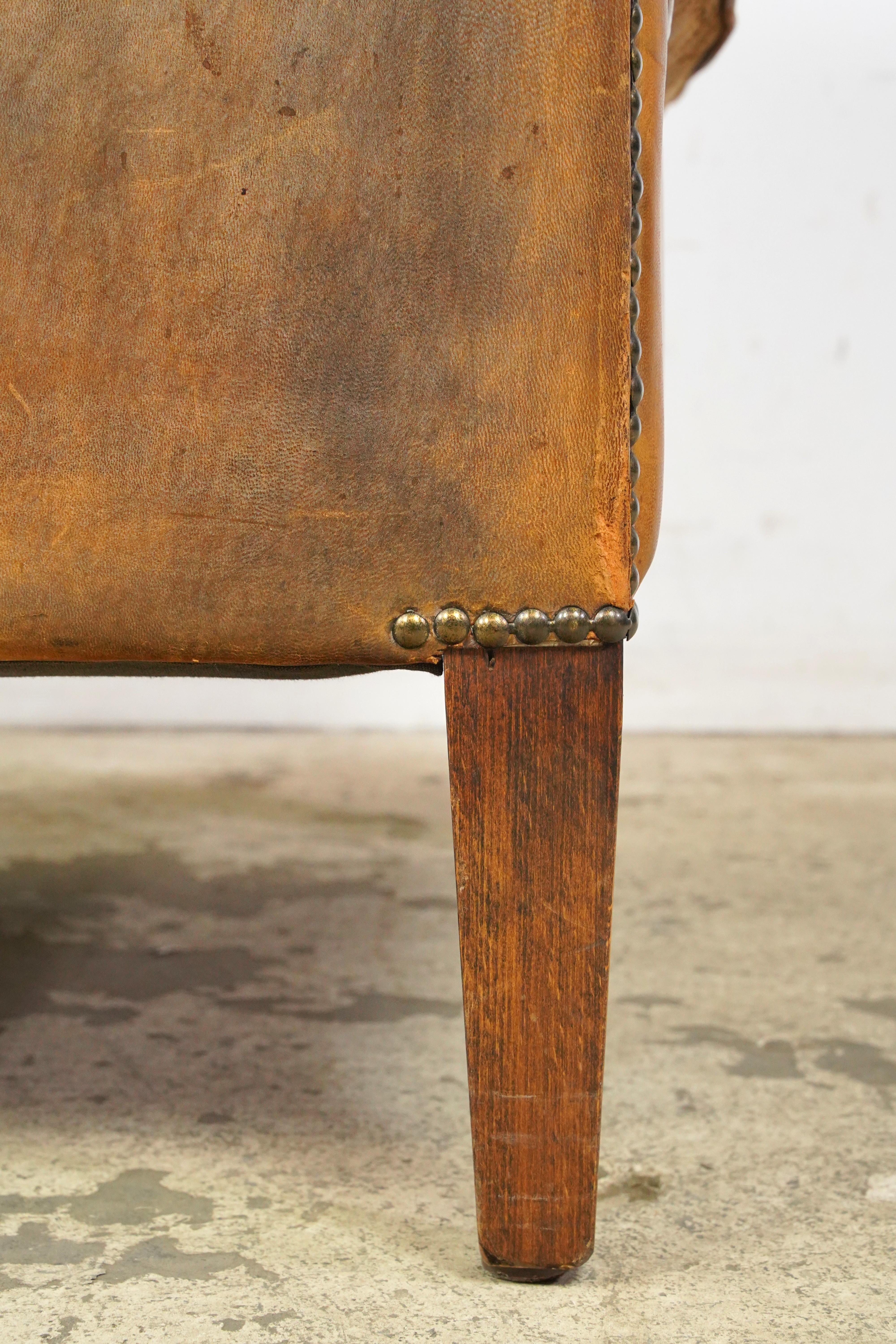 European Brown Studded Leather Club Chair For Sale 2