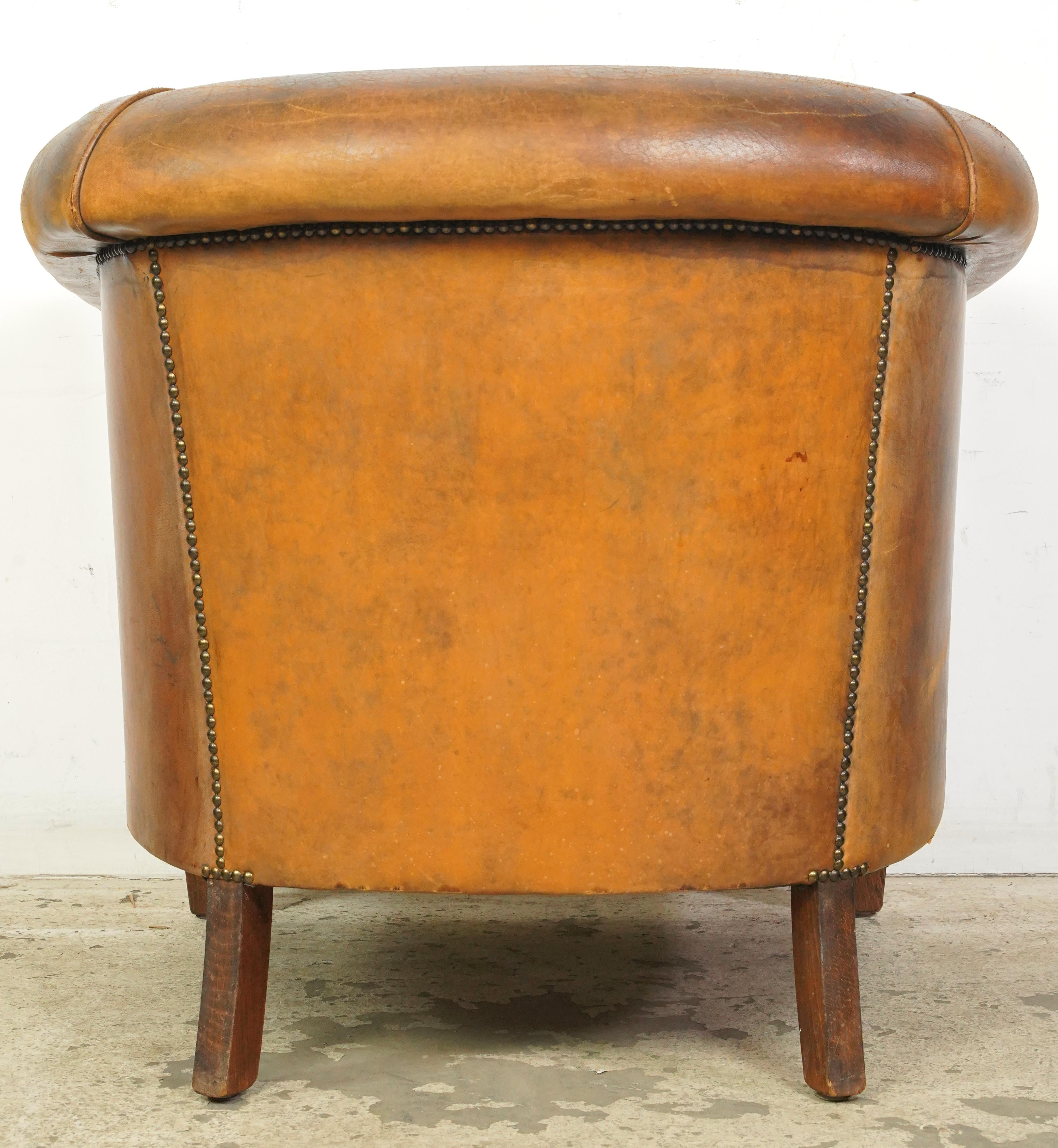 European Brown Studded Leather Club Chair For Sale 3