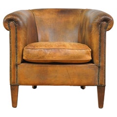 European Brown Studded Leather Club Chair