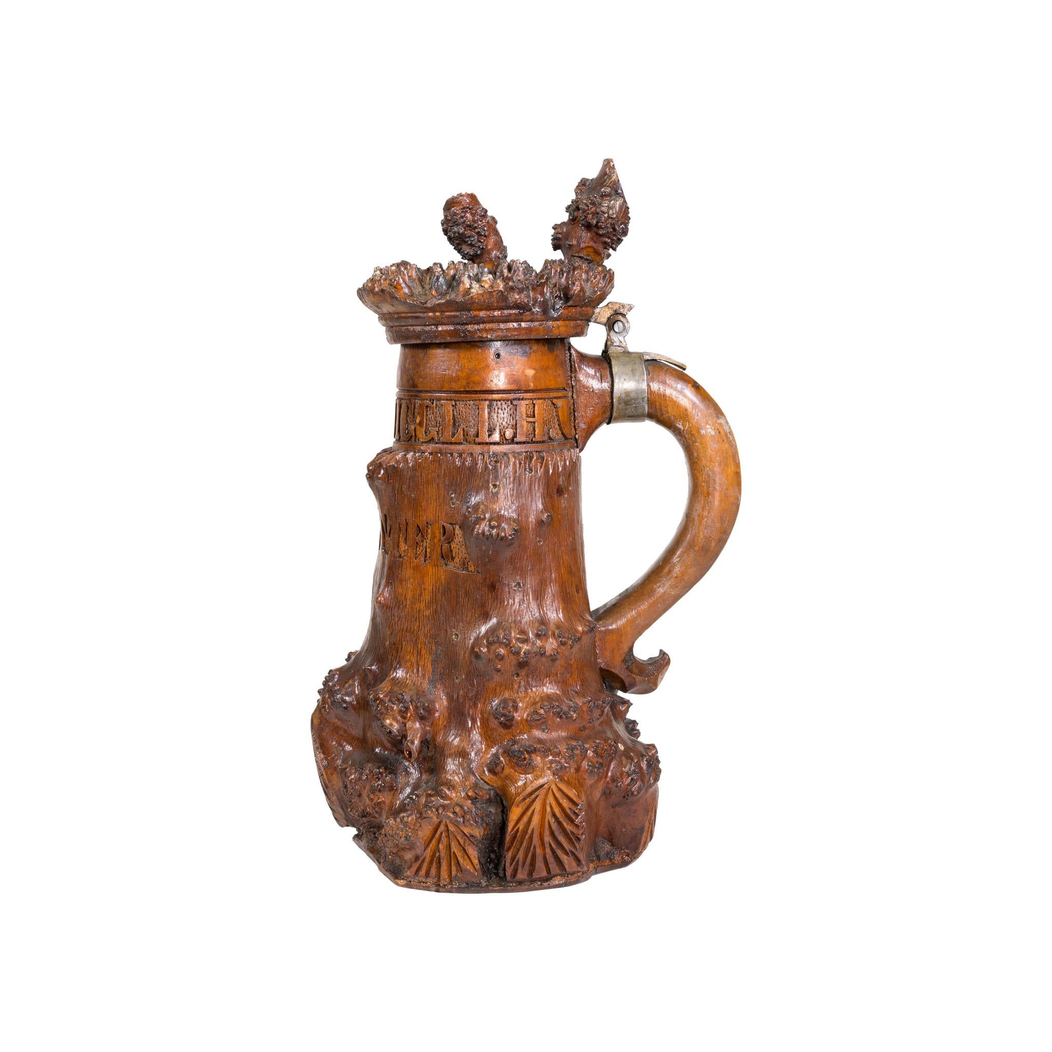 Excellent European 1.5 liter burl stein with writing. 12