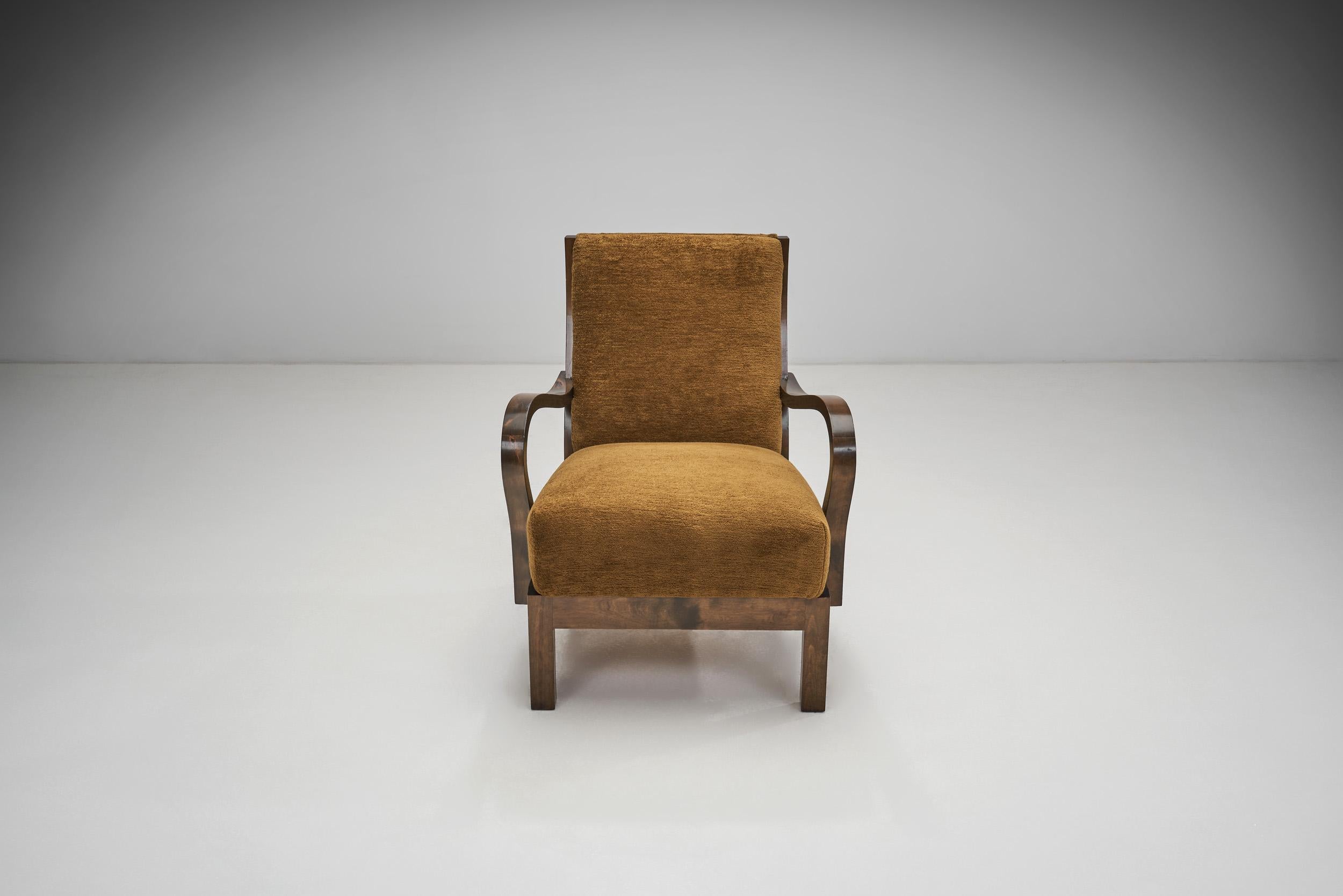 Fabric European Cabinetmaker Armchairs with Curved Arms, Europe, 1930s