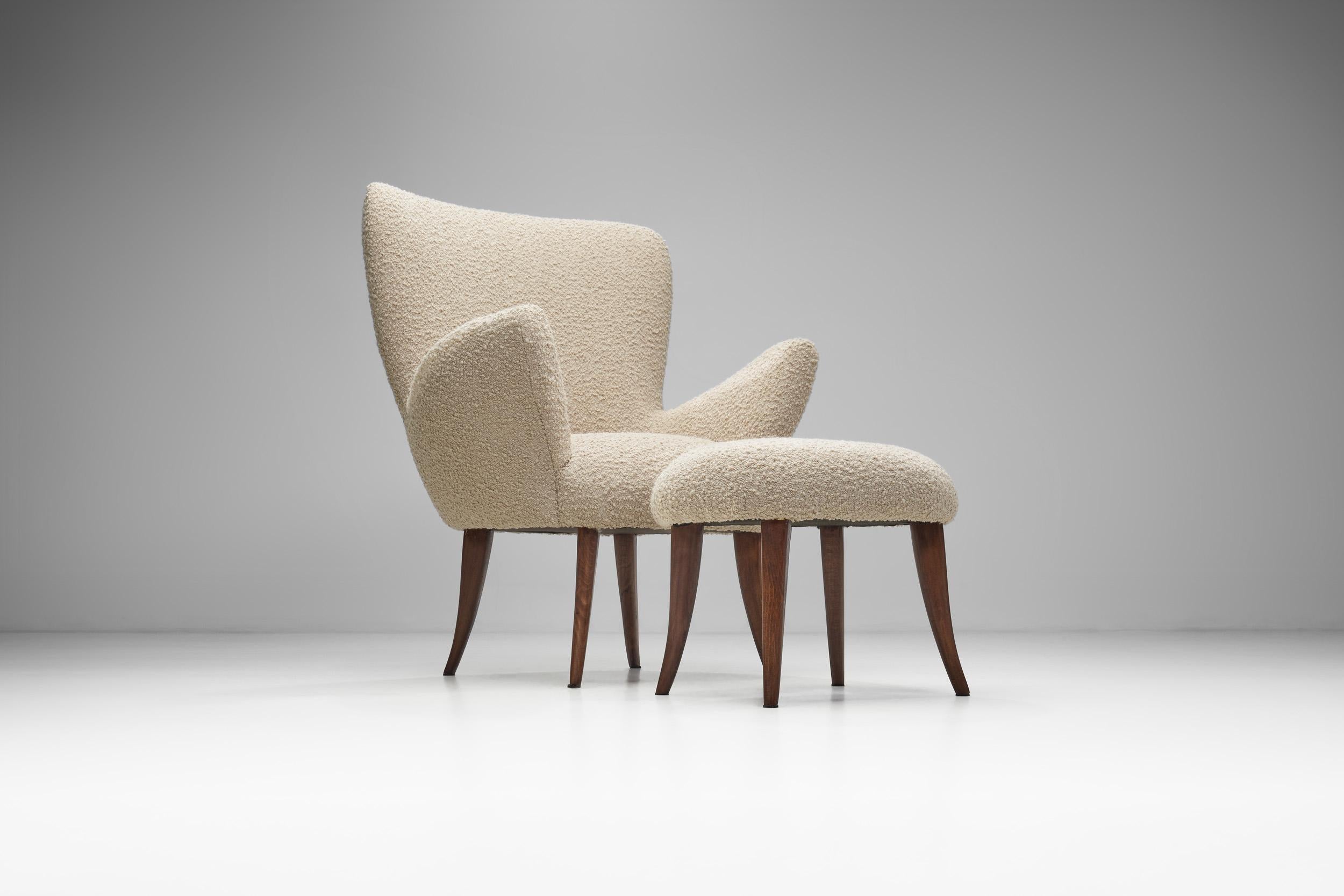 European Cabinetmaker Chairs Upholstered in Bouclé, Europe ca 1950s For Sale 8