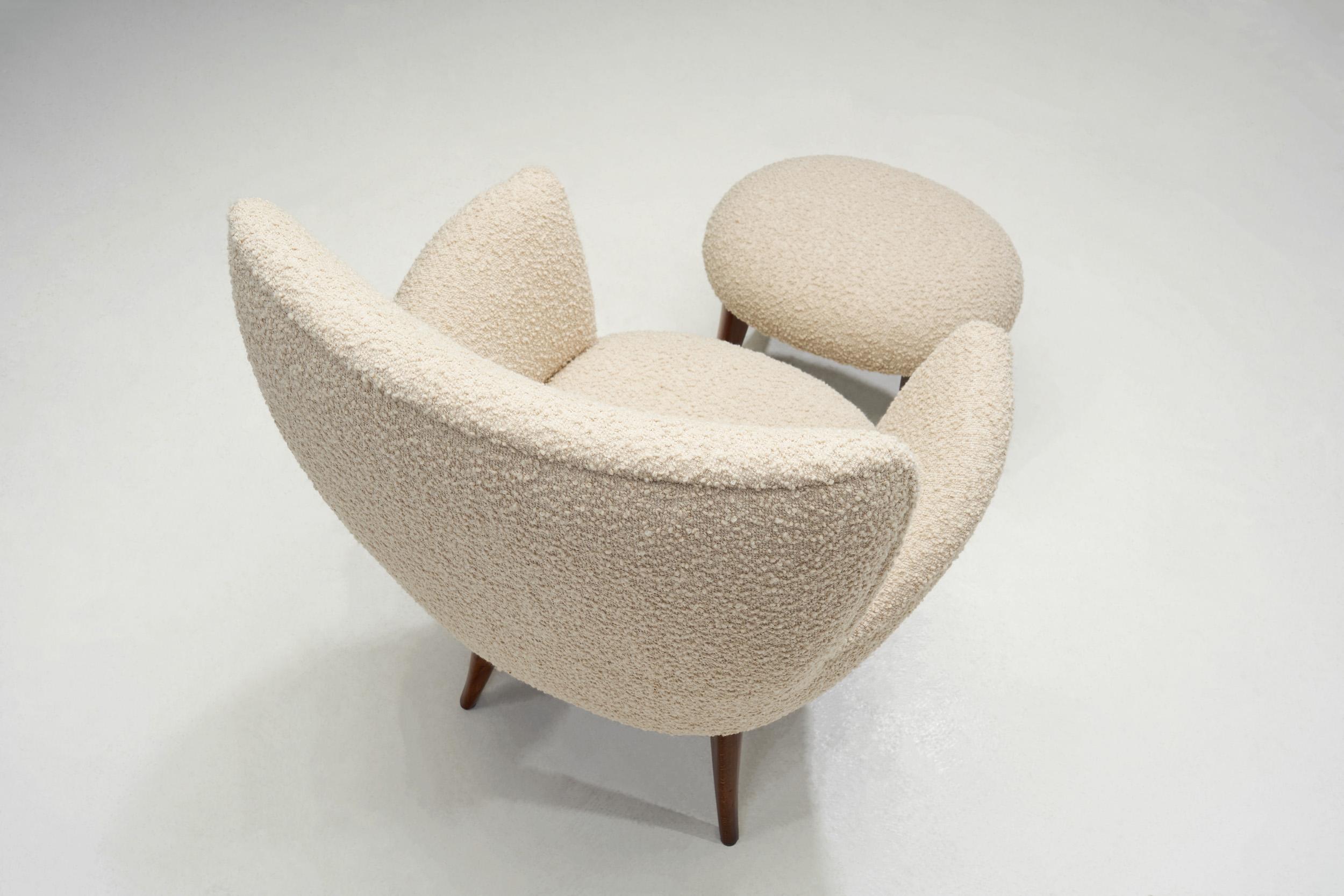 Fabric European Cabinetmaker Chairs Upholstered in Bouclé, Europe ca 1950s For Sale