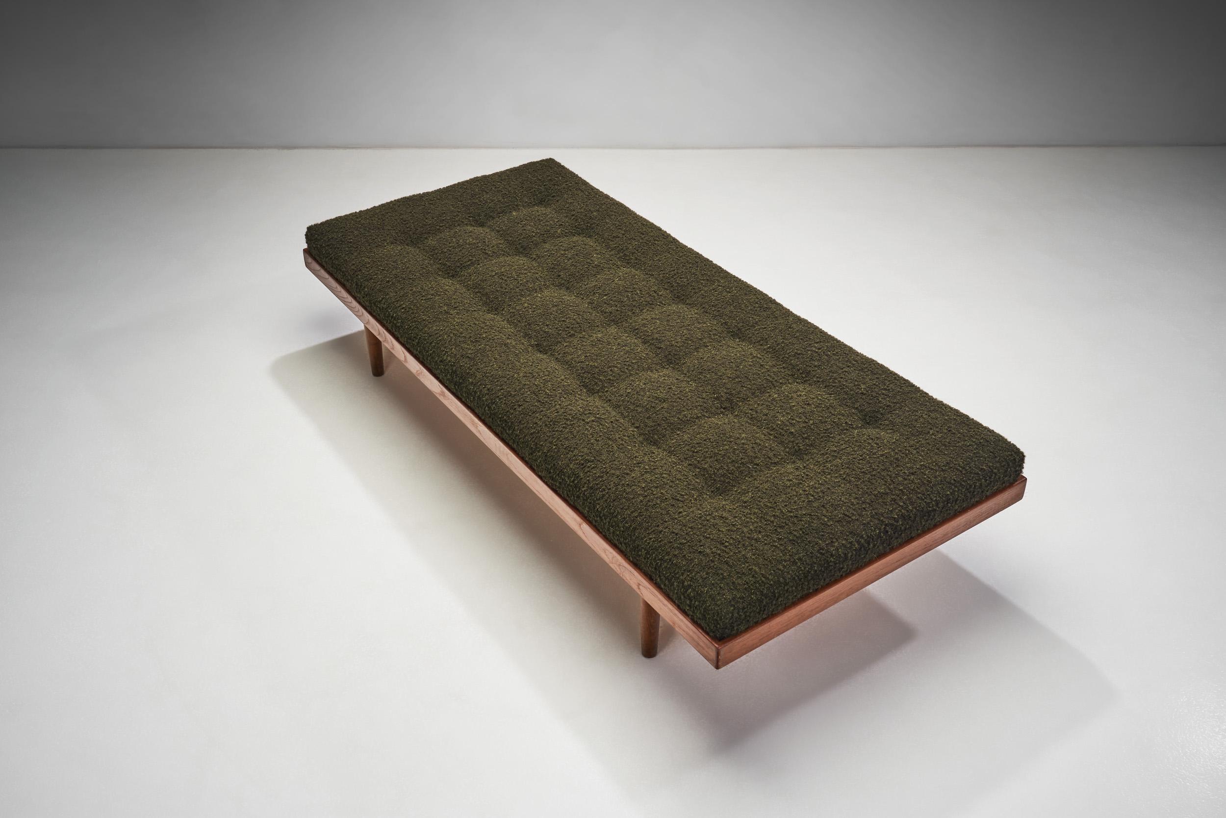 Fabric European Cabinetmaker Daybed with Green Upholstered Mattress, Europe, ca 1950s