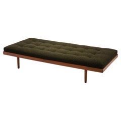 Vintage European Cabinetmaker Daybed with Green Upholstered Mattress, Europe, ca 1950s