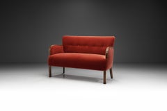 European Cabinetmaker Two-Seater Sofa in Red Mohair, Europe 1940s