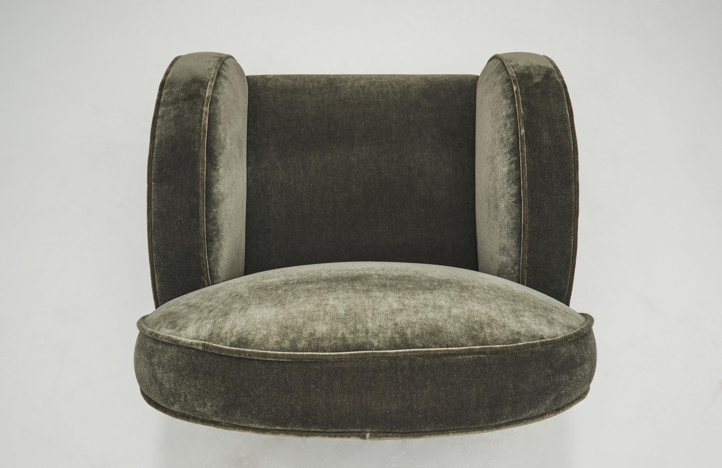 European Cabinetmaker Upholstered Armchairs, Europe ca 1940s 2