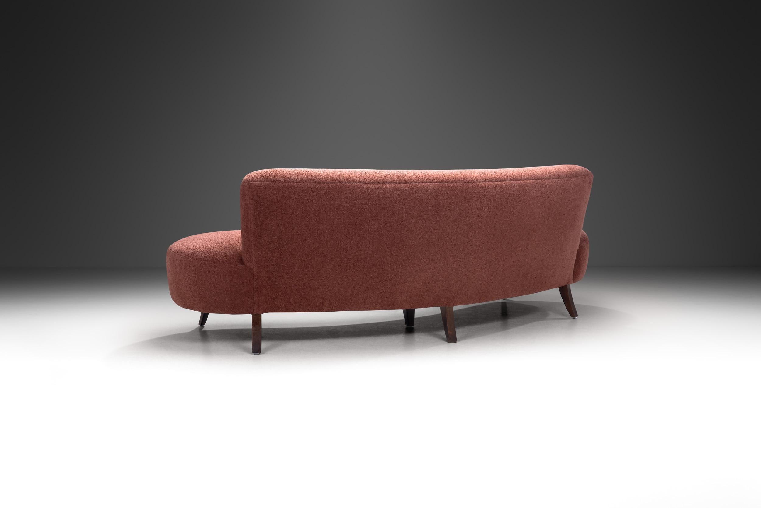 Mid-Century Modern European Cabinetmaker Upholstered Kidney Sofa, Europe ca 1950s For Sale