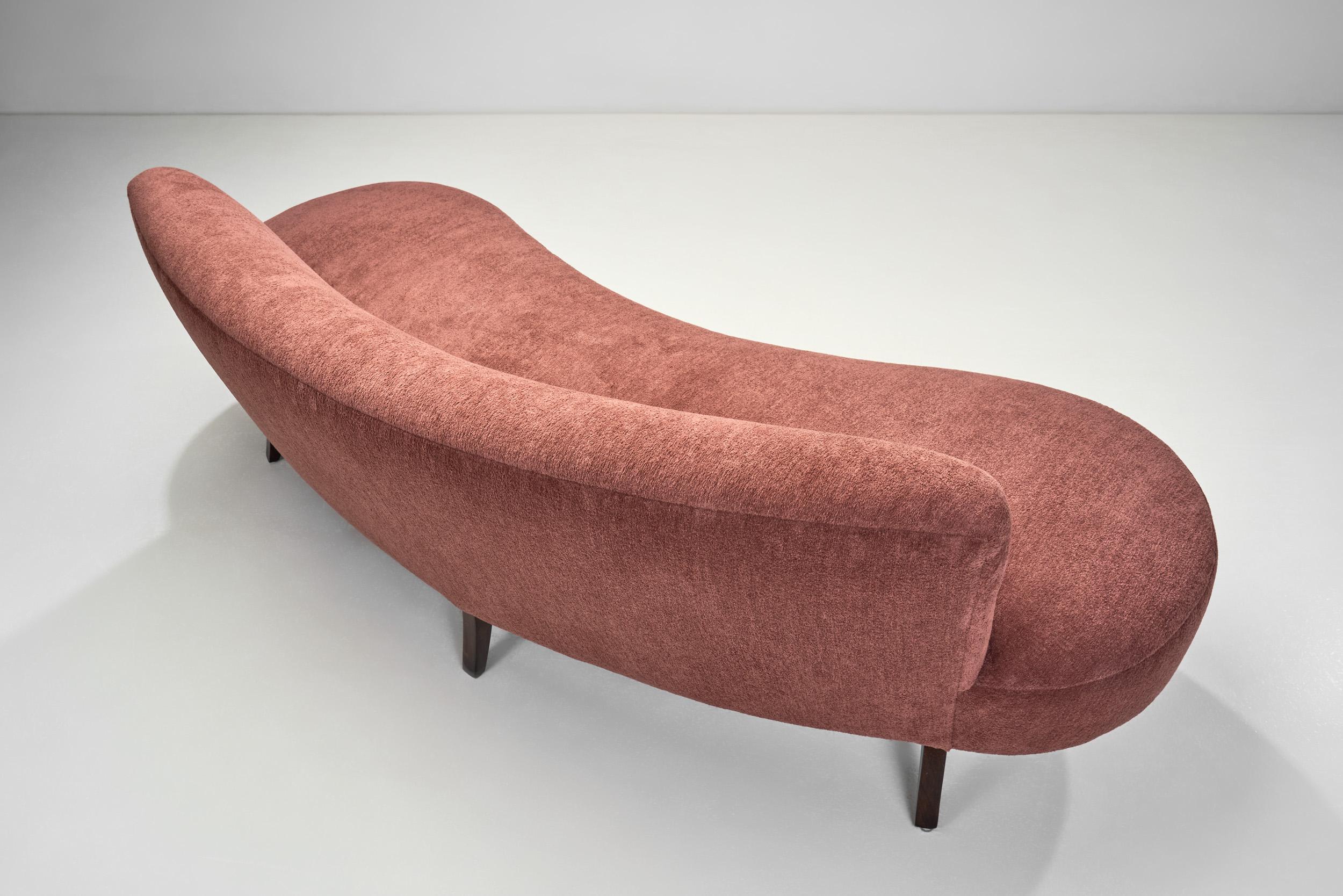 Fabric European Cabinetmaker Upholstered Kidney Sofa, Europe ca 1950s For Sale