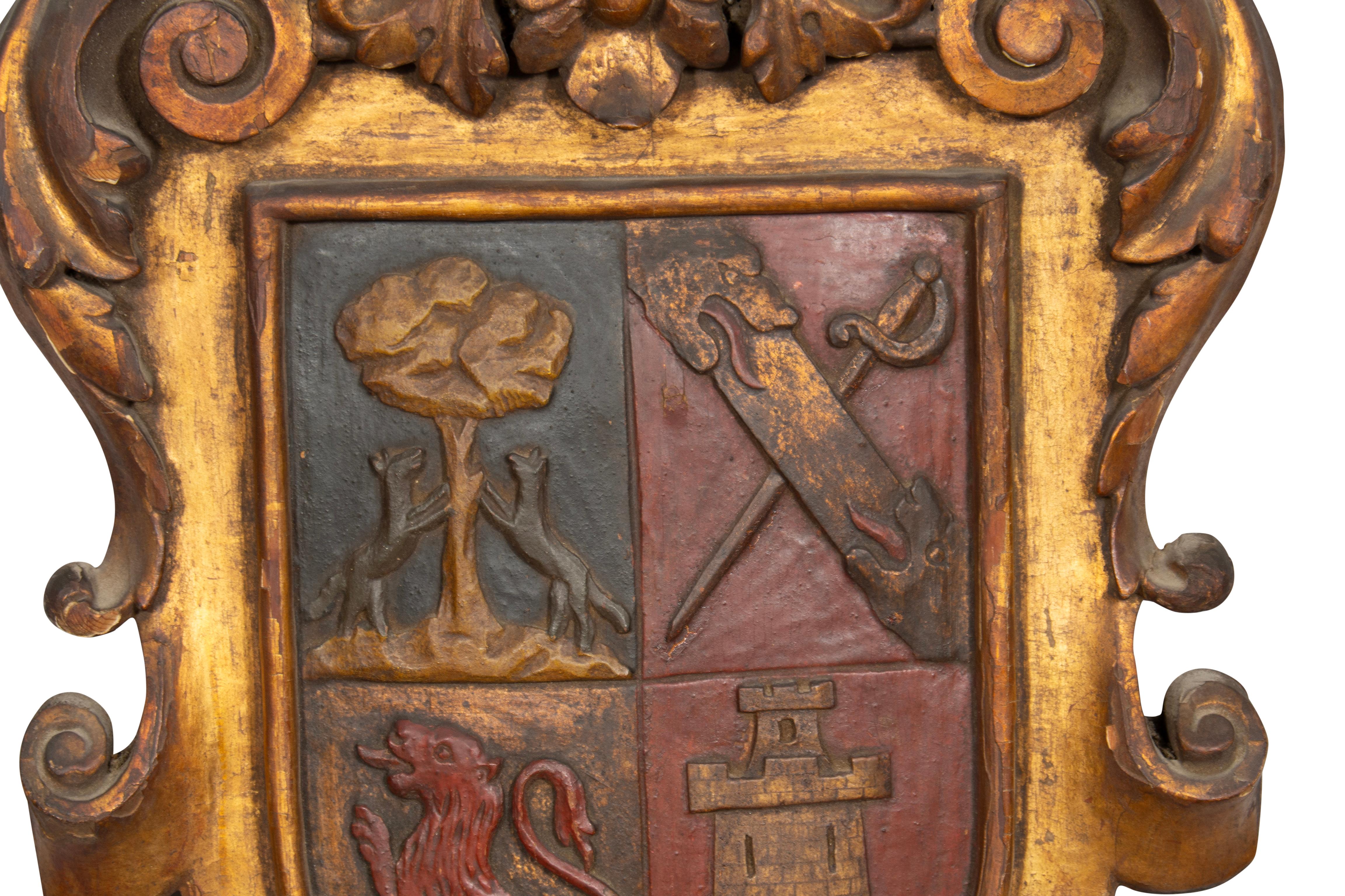 Baroque European Carved Gilt And Polychrome Coat Of Arms For Sale
