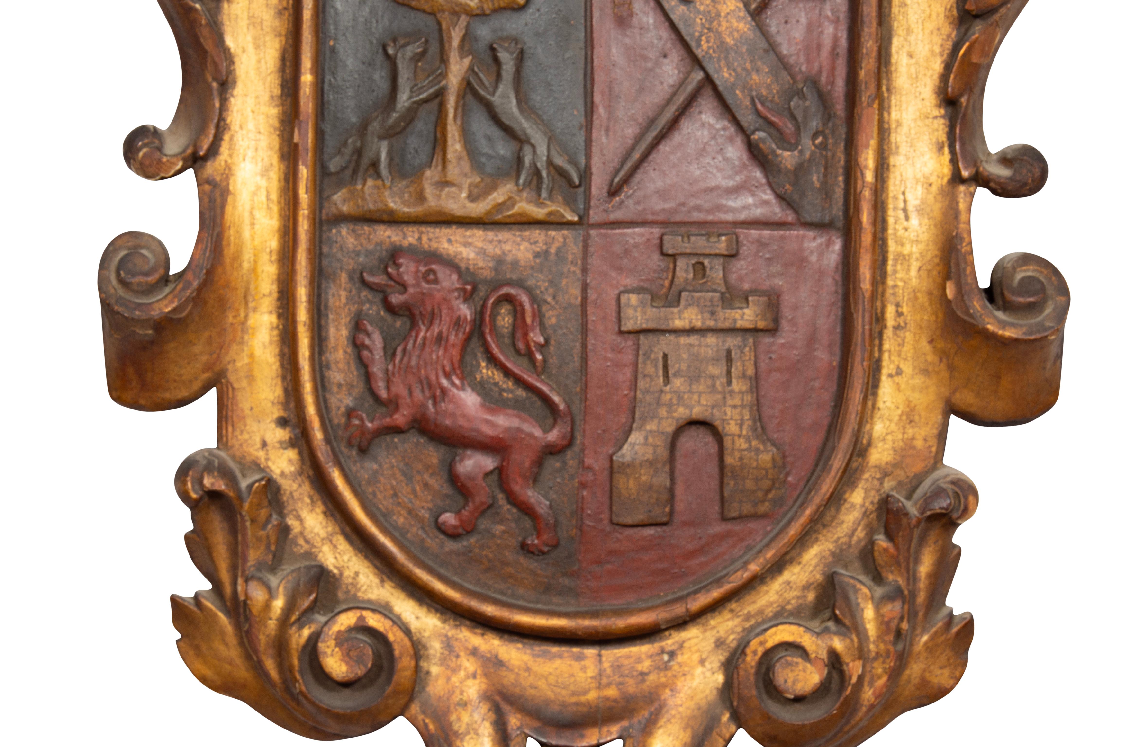 European Carved Gilt And Polychrome Coat Of Arms In Good Condition For Sale In Essex, MA