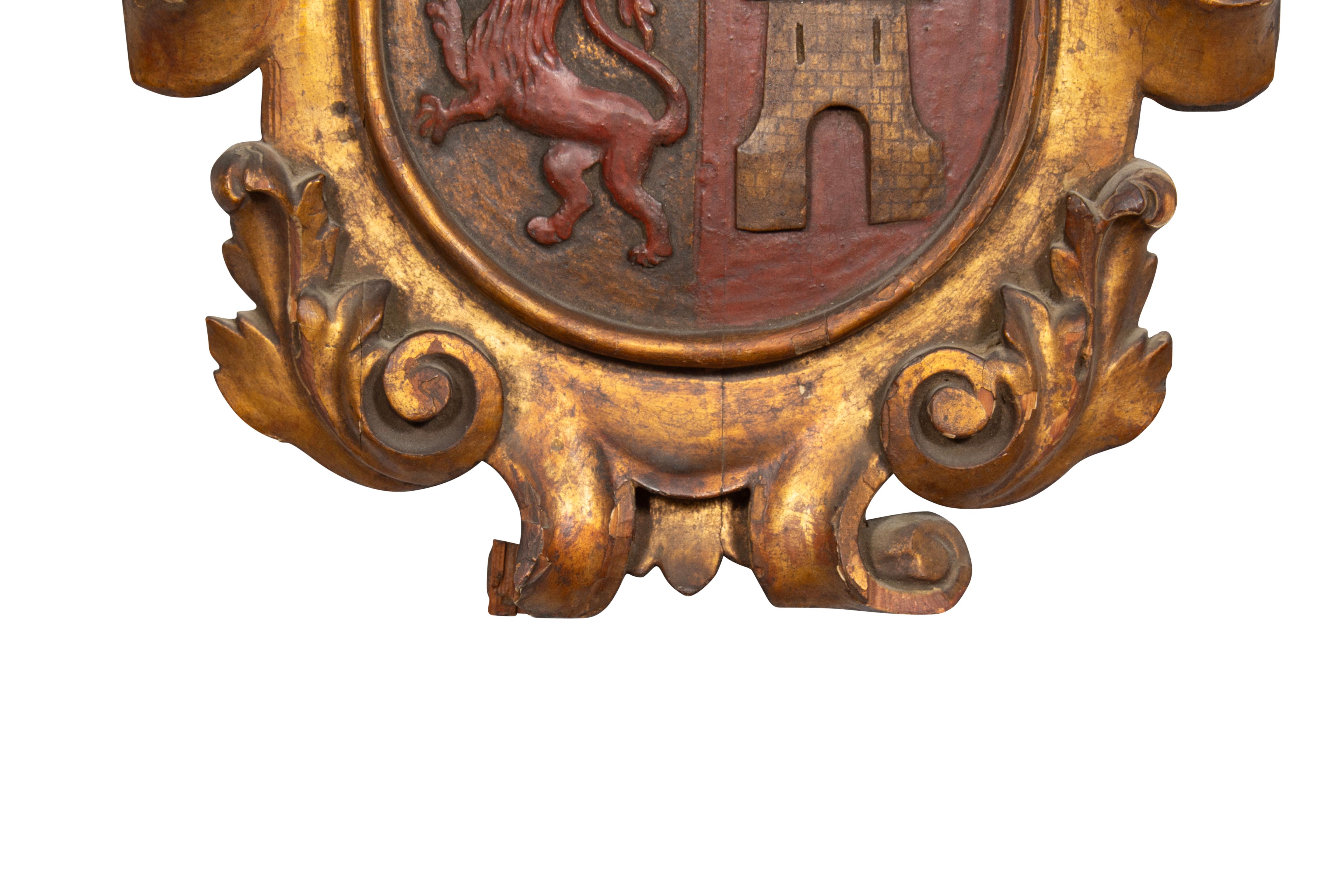 Late 18th Century European Carved Gilt And Polychrome Coat Of Arms For Sale