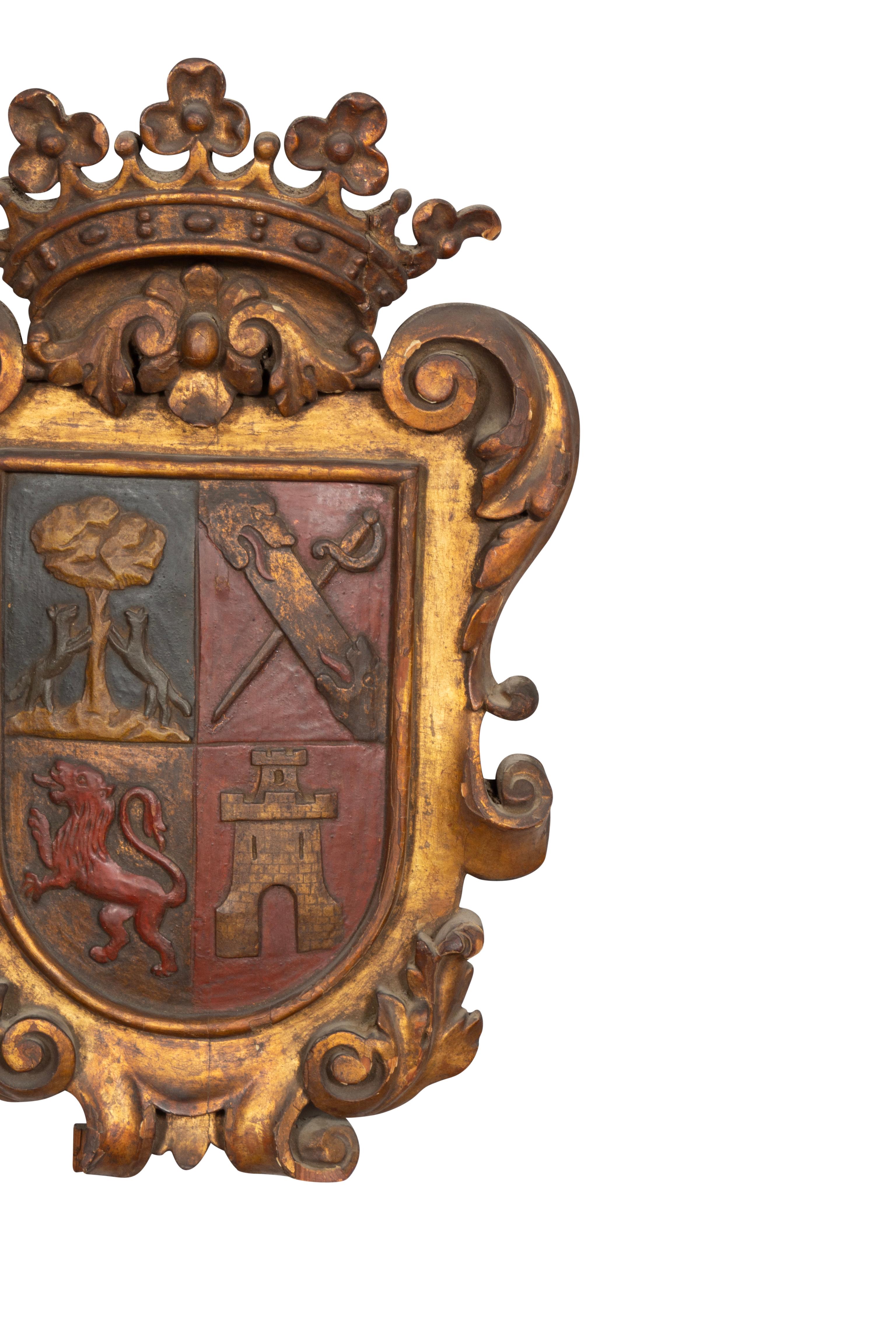 Walnut European Carved Gilt And Polychrome Coat Of Arms For Sale