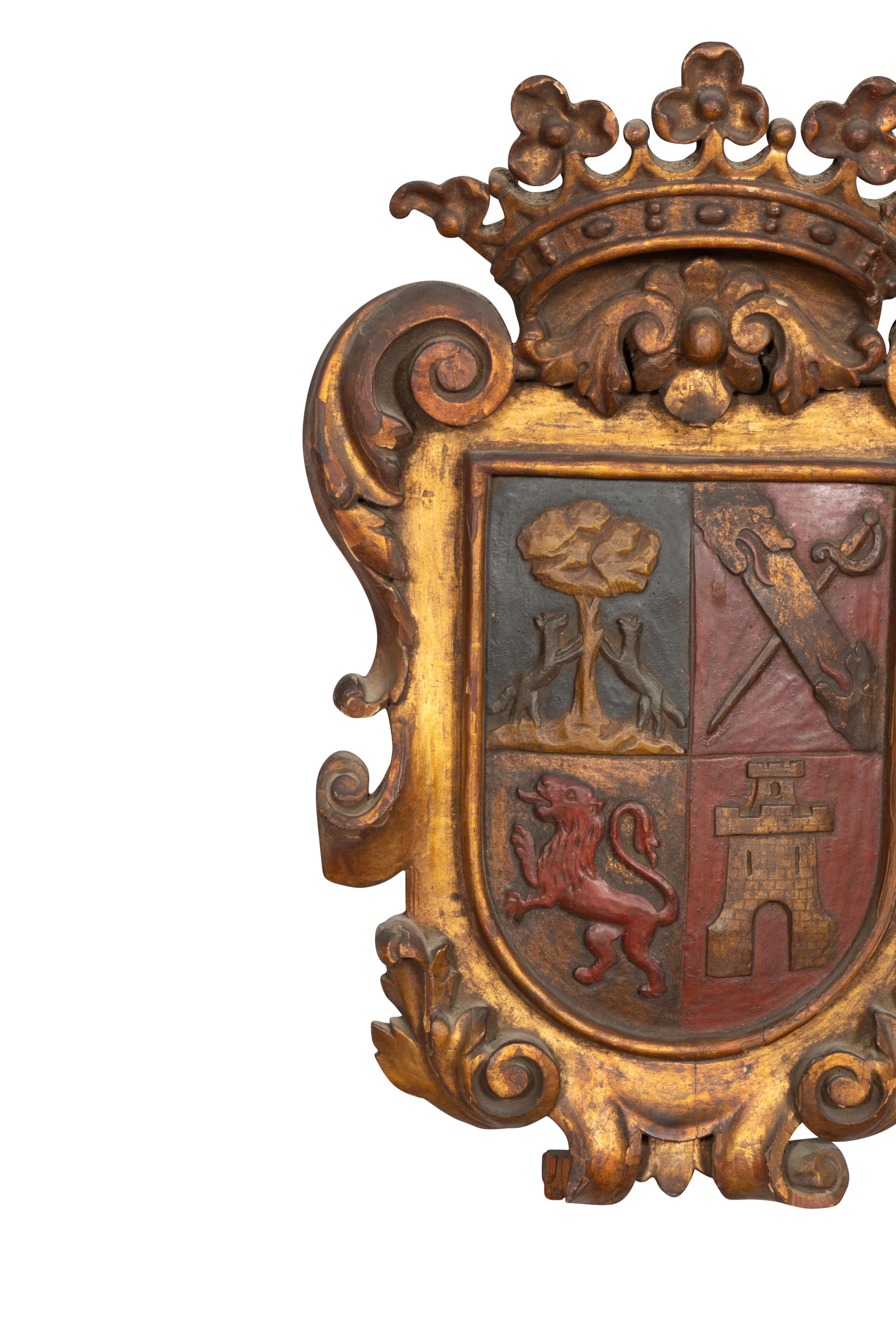 European Carved Gilt And Polychrome Coat Of Arms For Sale 1