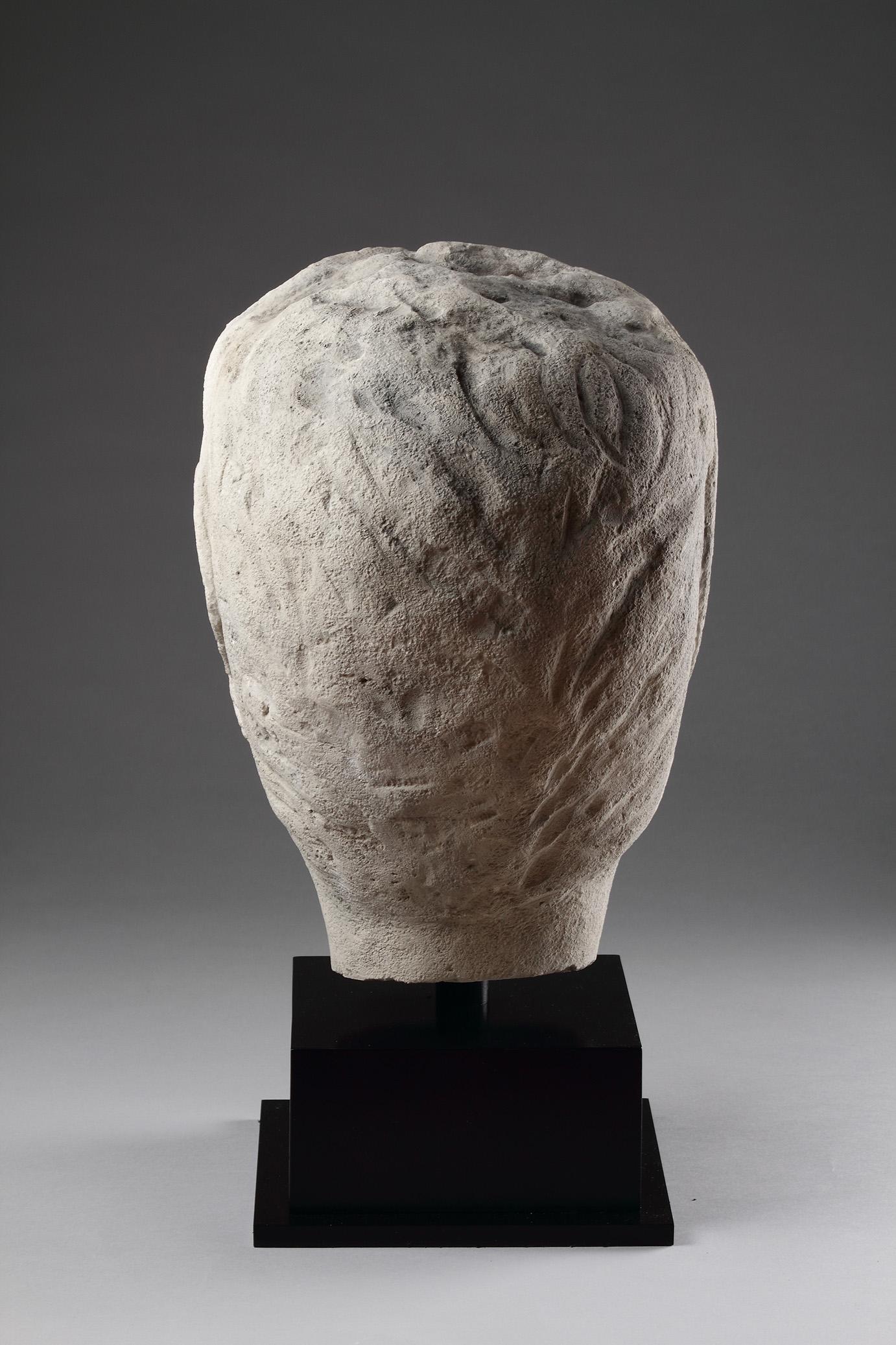 18th Century and Earlier European Carved Limestone Celtic Votive Head of a Male Warrior For Sale