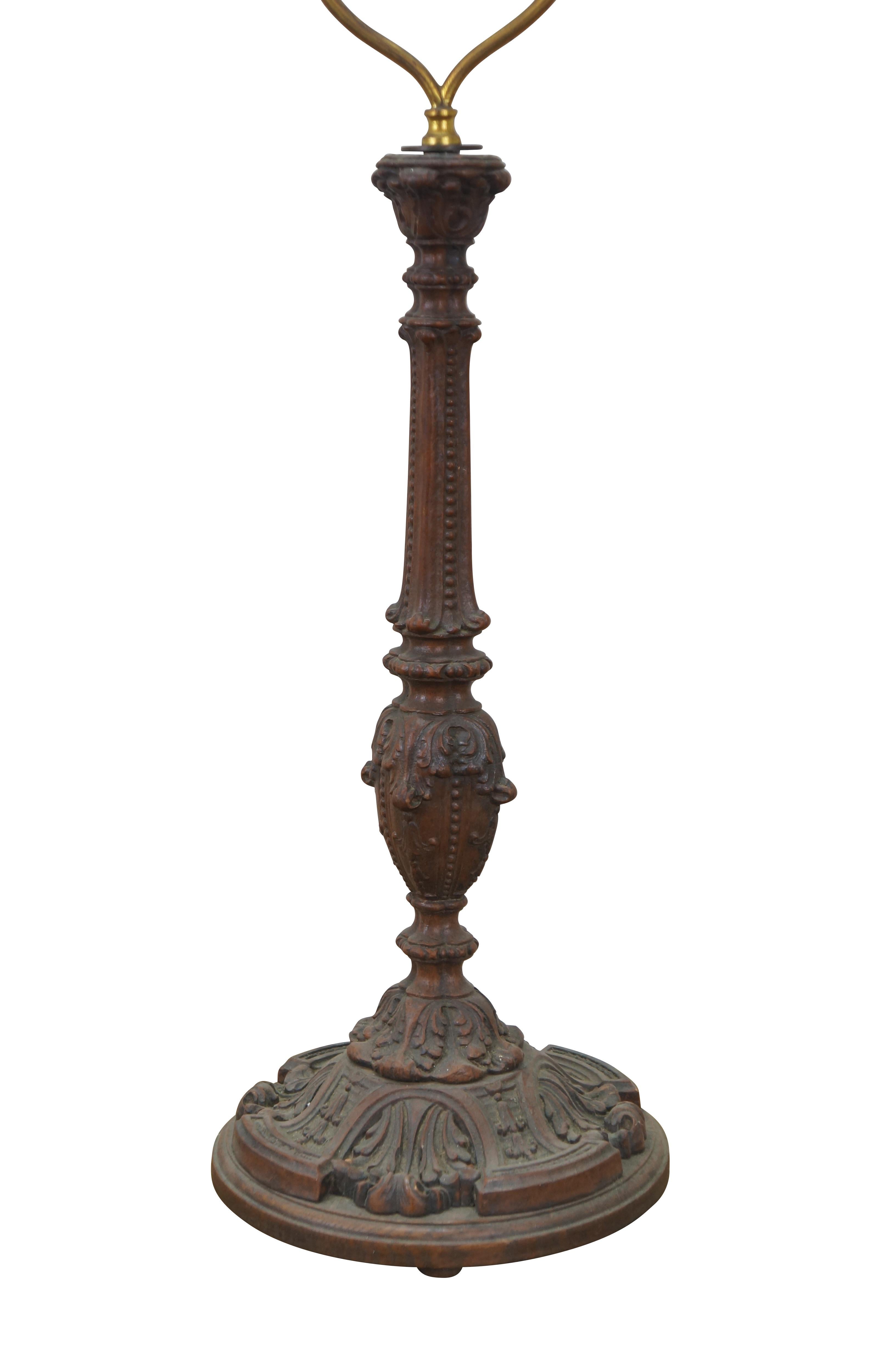 European Carved Oak Baroque Acanthus Leaf Candlestick Table Lamp 30