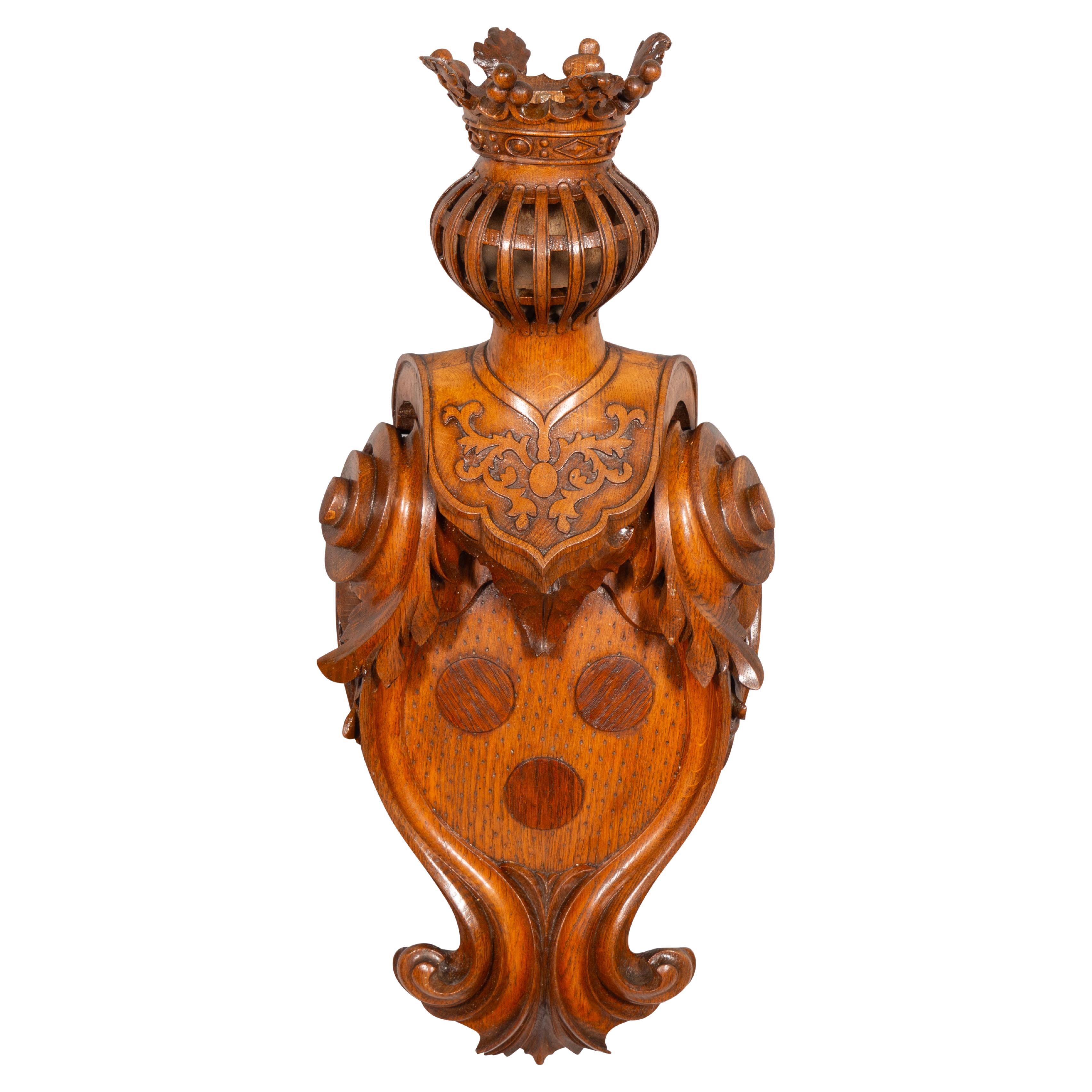 European Carved Oak Coat Of Arms For Sale