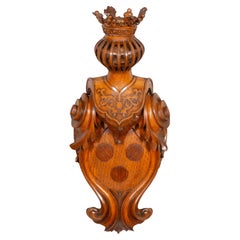 European Carved Oak Coat Of Arms