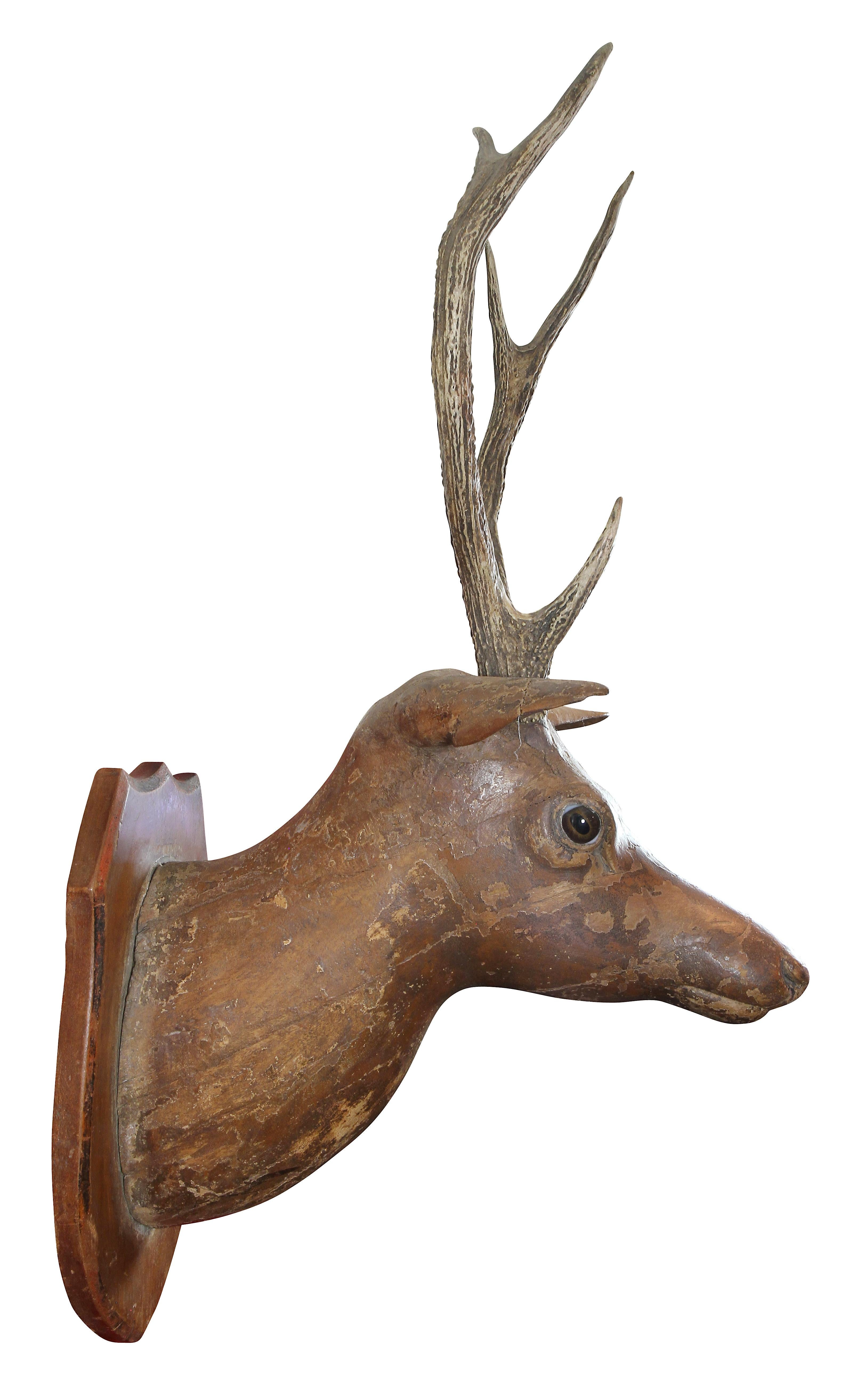 European Carved Wood Deer Wall Mount In Good Condition In Essex, MA