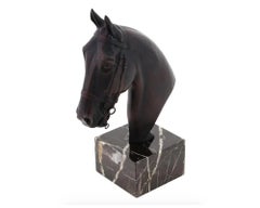 European Cast Bronze Horse Head Bust Marble Base