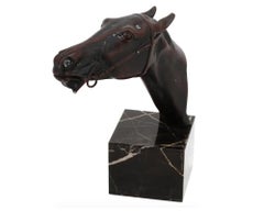 European Cast Bronze Horse Head Bust Marble Base