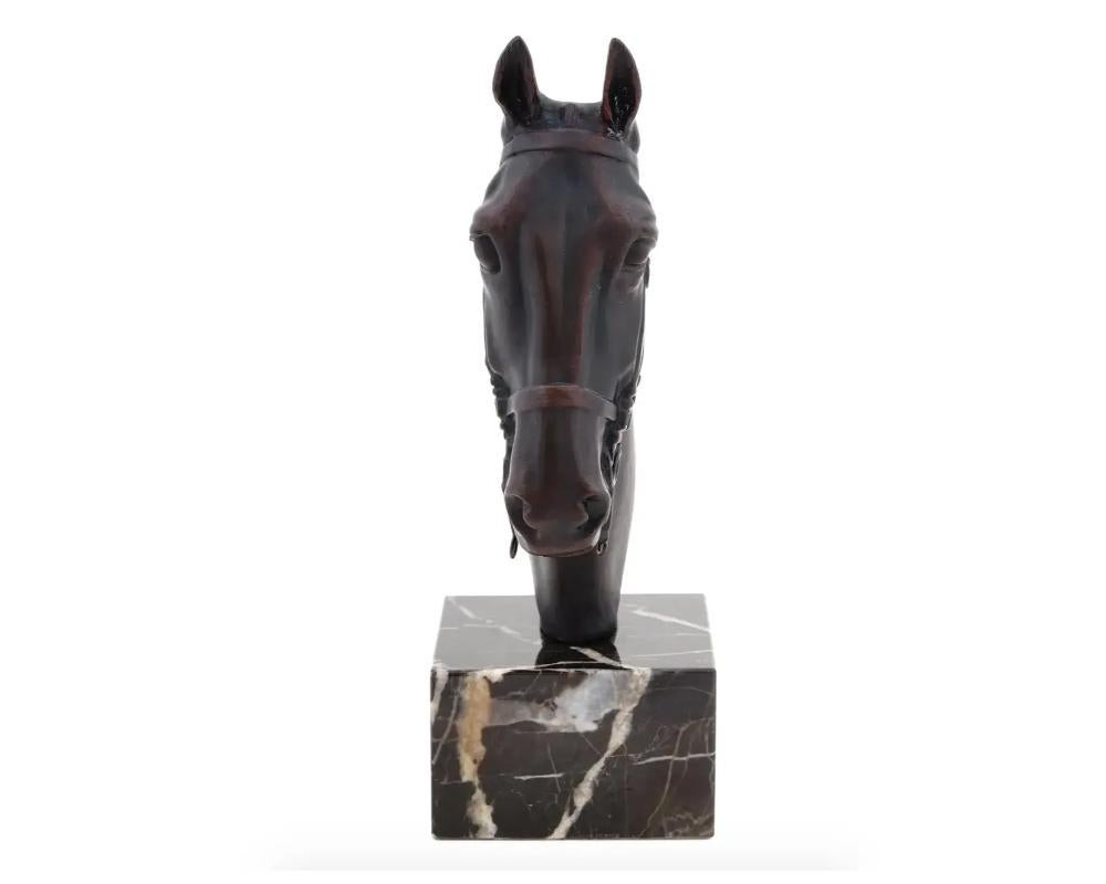 European Cast Bronze Horse Head Bust Marble Base 1