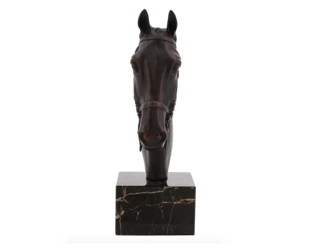 European Cast Bronze Horse Head Bust Marble Base 2
