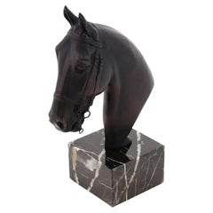 European Cast Bronze Horse Head Bust Marble Base
