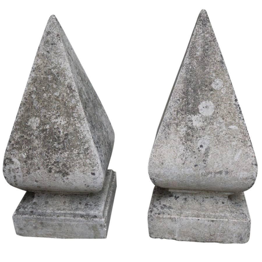 Purchased in France and exported to California these beautiful finials have a perfect spade shape and a chic patina.
  
   