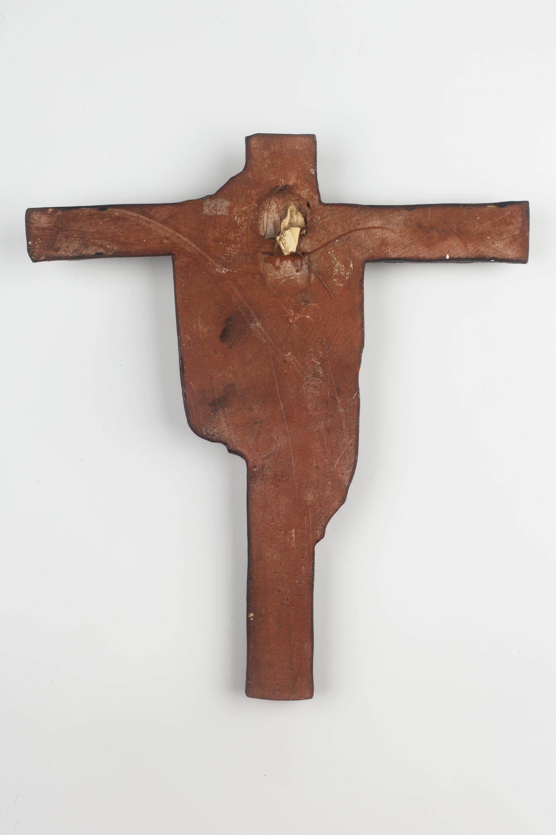 Late 20th Century European Ceramic Crucifix in Brown, Red, White, 1960s