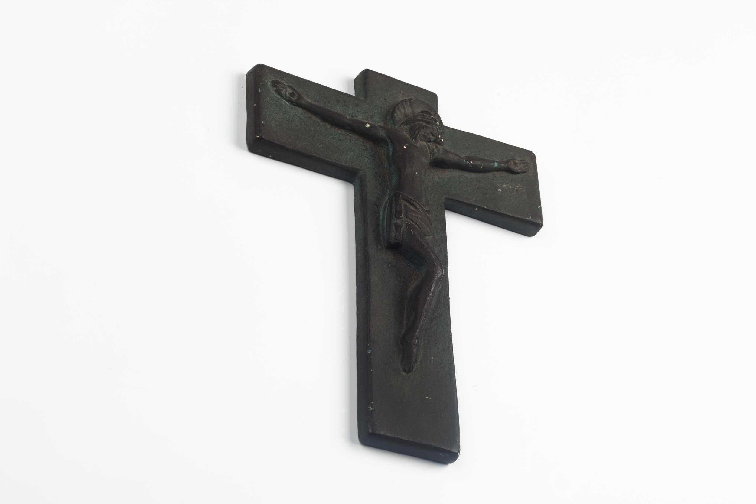 Late 20th Century European Ceramic Crucifix in Matte Charcoal, 1960s