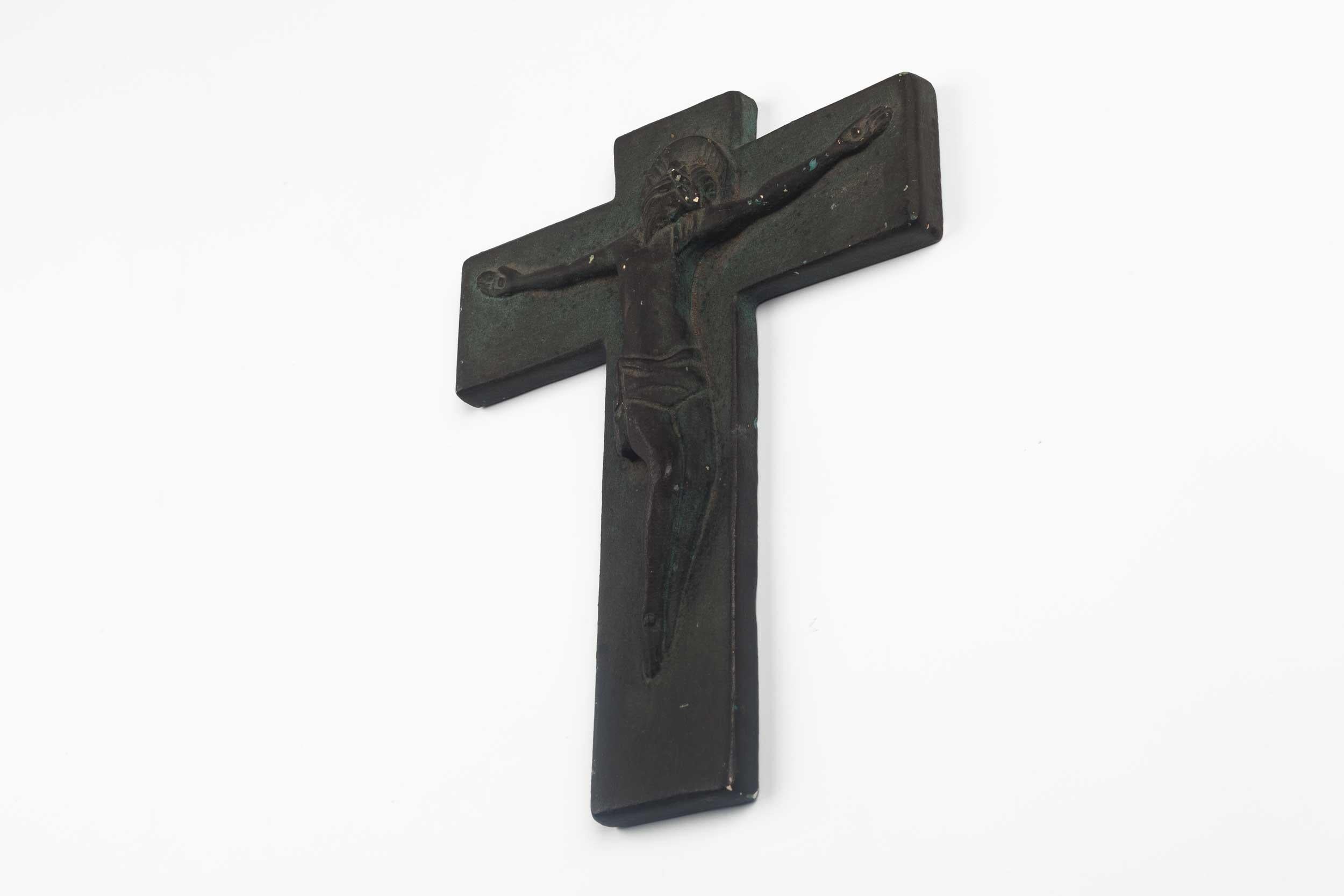 Clay European Ceramic Crucifix in Matte Charcoal, 1960s
