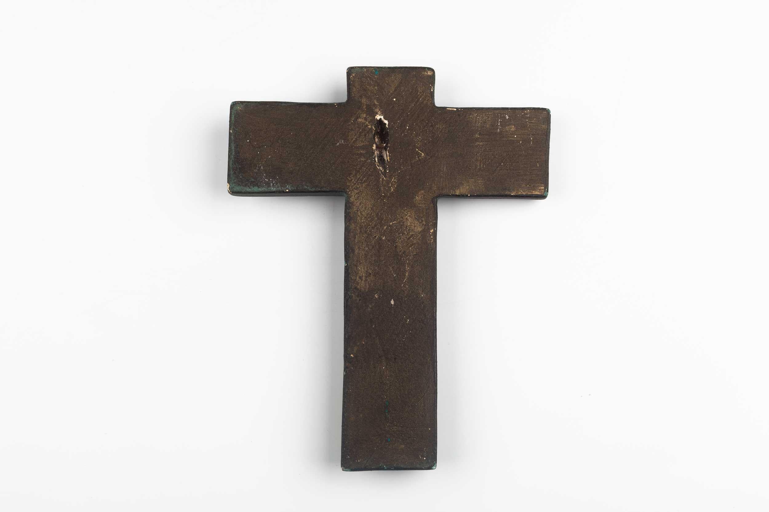 European Ceramic Crucifix in Matte Charcoal, 1960s 2