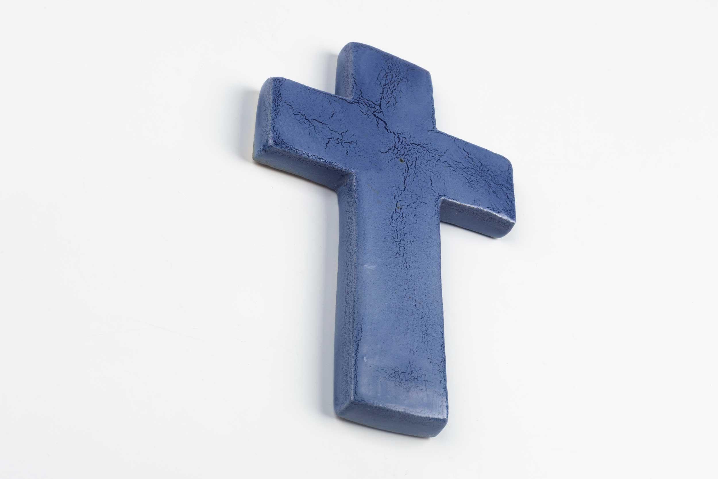 Late 20th Century European Ceramic Crucifix, Indigo, 1970s