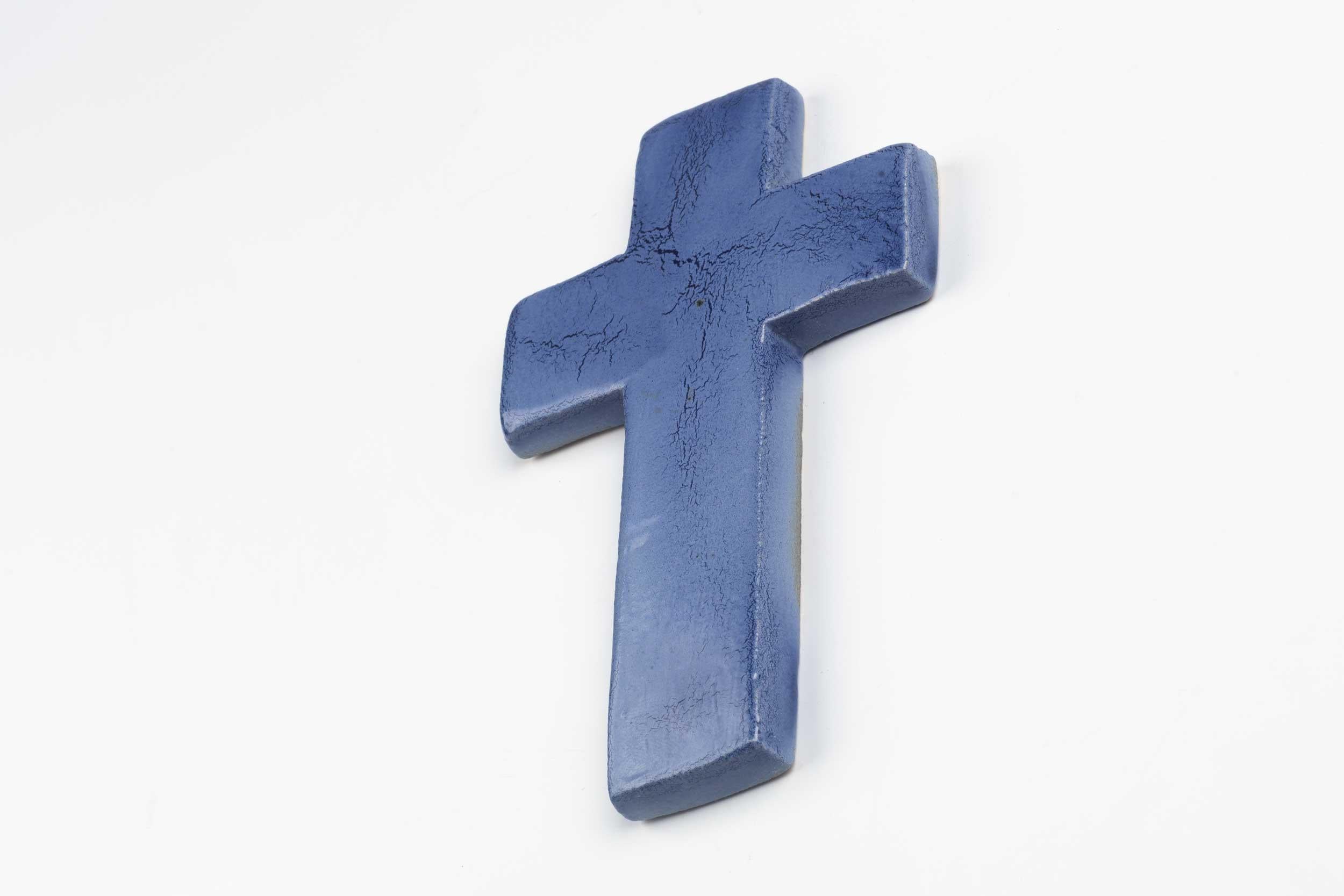 Clay European Ceramic Crucifix, Indigo, 1970s