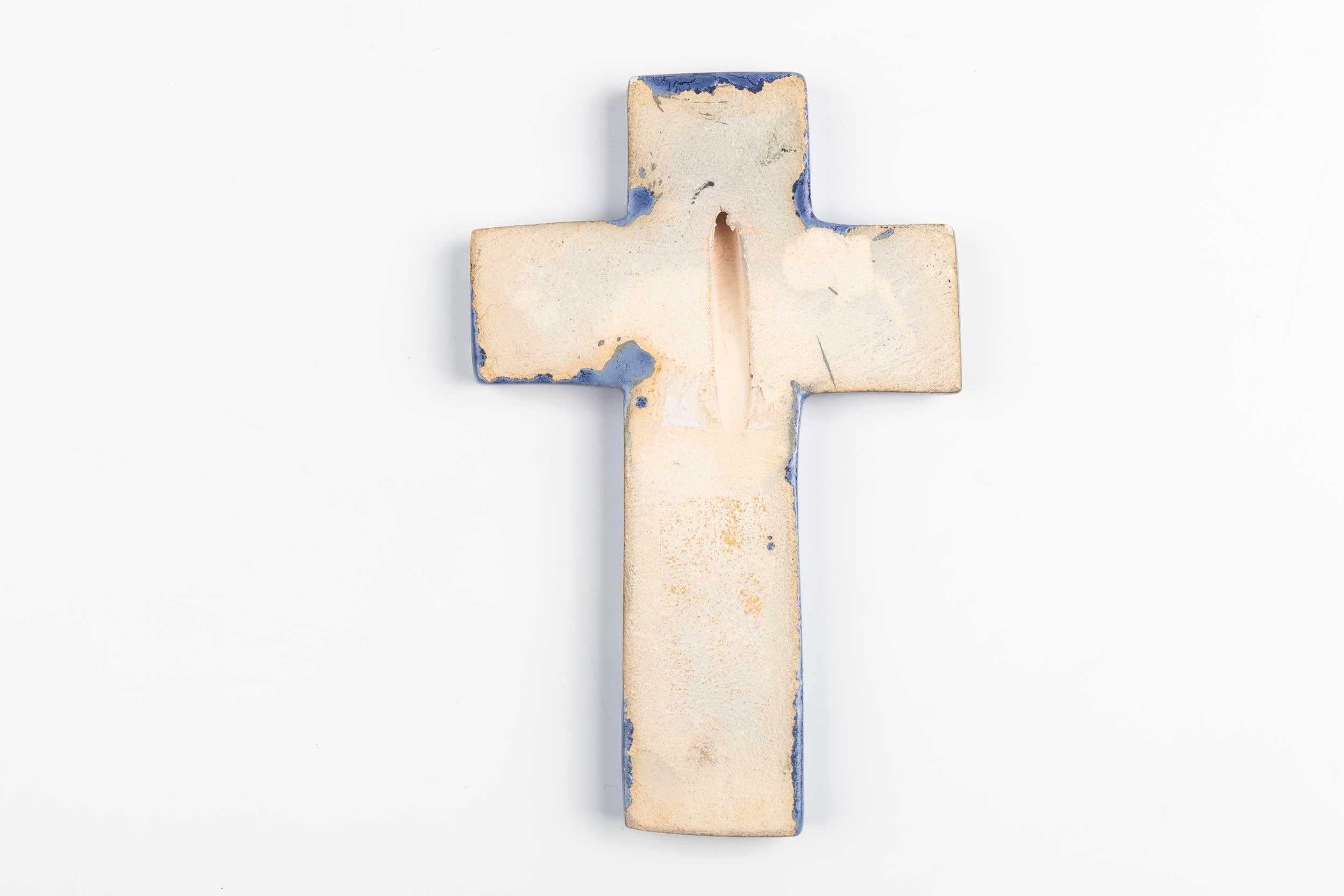 European Ceramic Crucifix, Indigo, 1970s 1